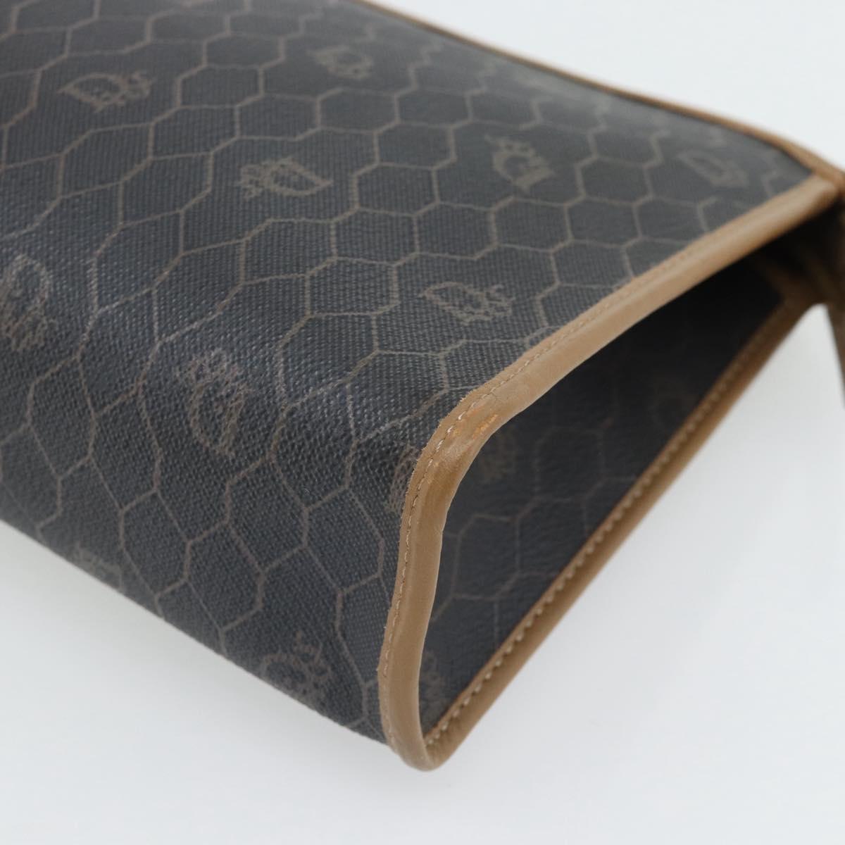 Christian Dior Honeycomb Canvas Clutch Bag PVC Black Gold Auth 182487
