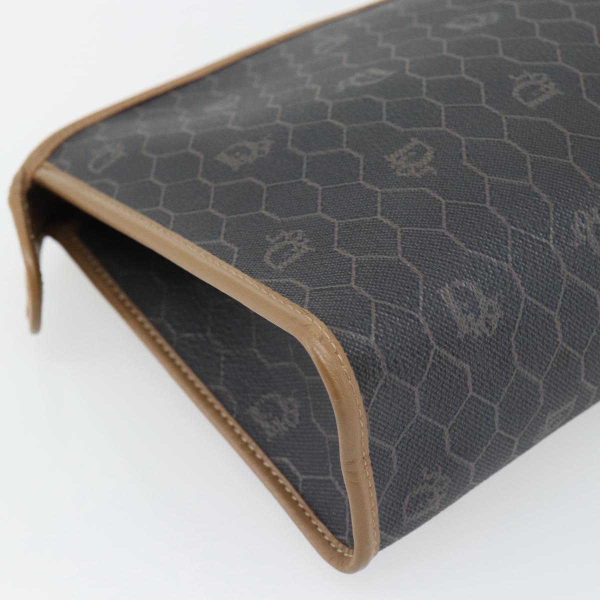 Christian Dior Honeycomb Canvas Clutch Bag PVC Black Gold Auth 182487