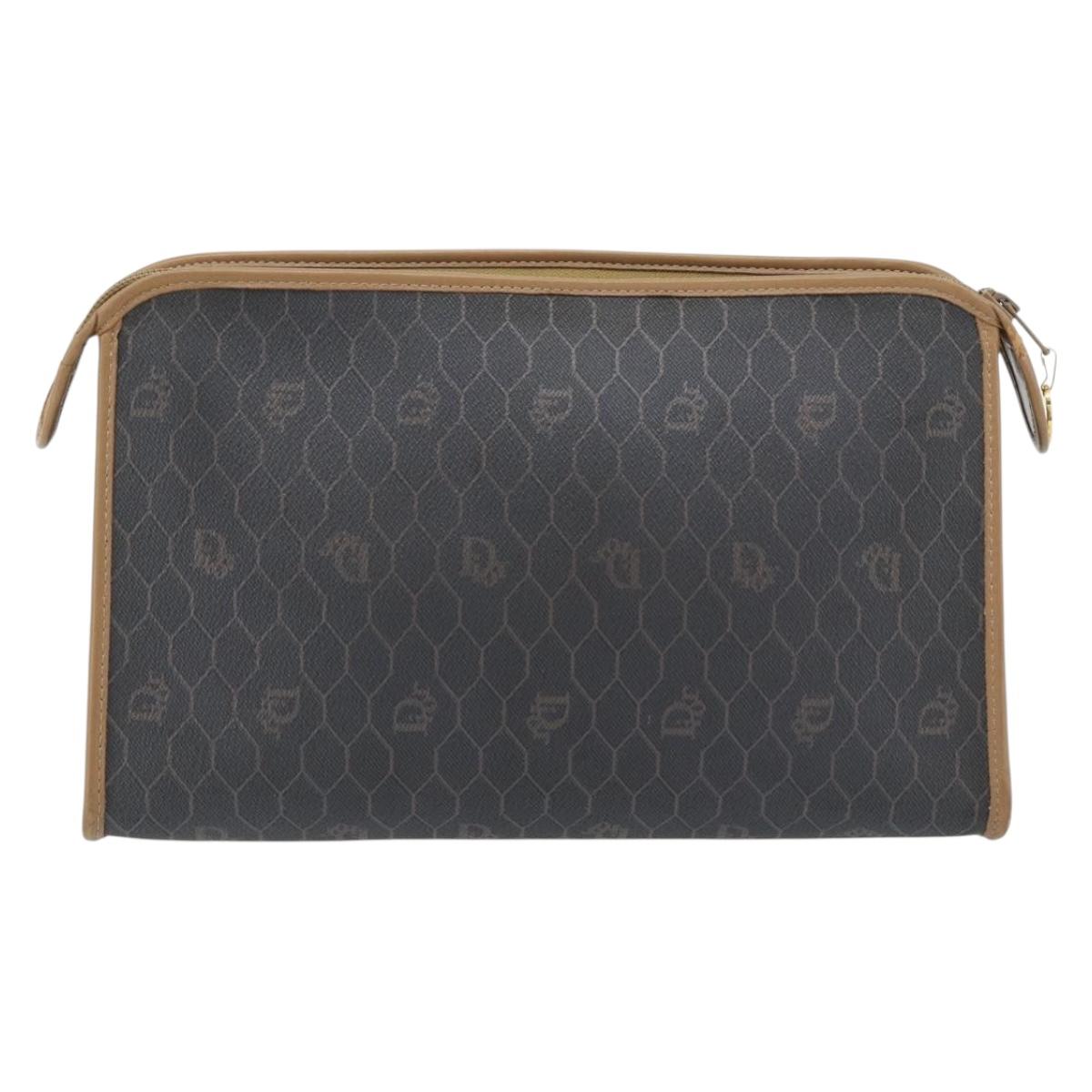 Christian Dior Honeycomb Canvas Clutch Bag PVC Black Gold Auth 182487