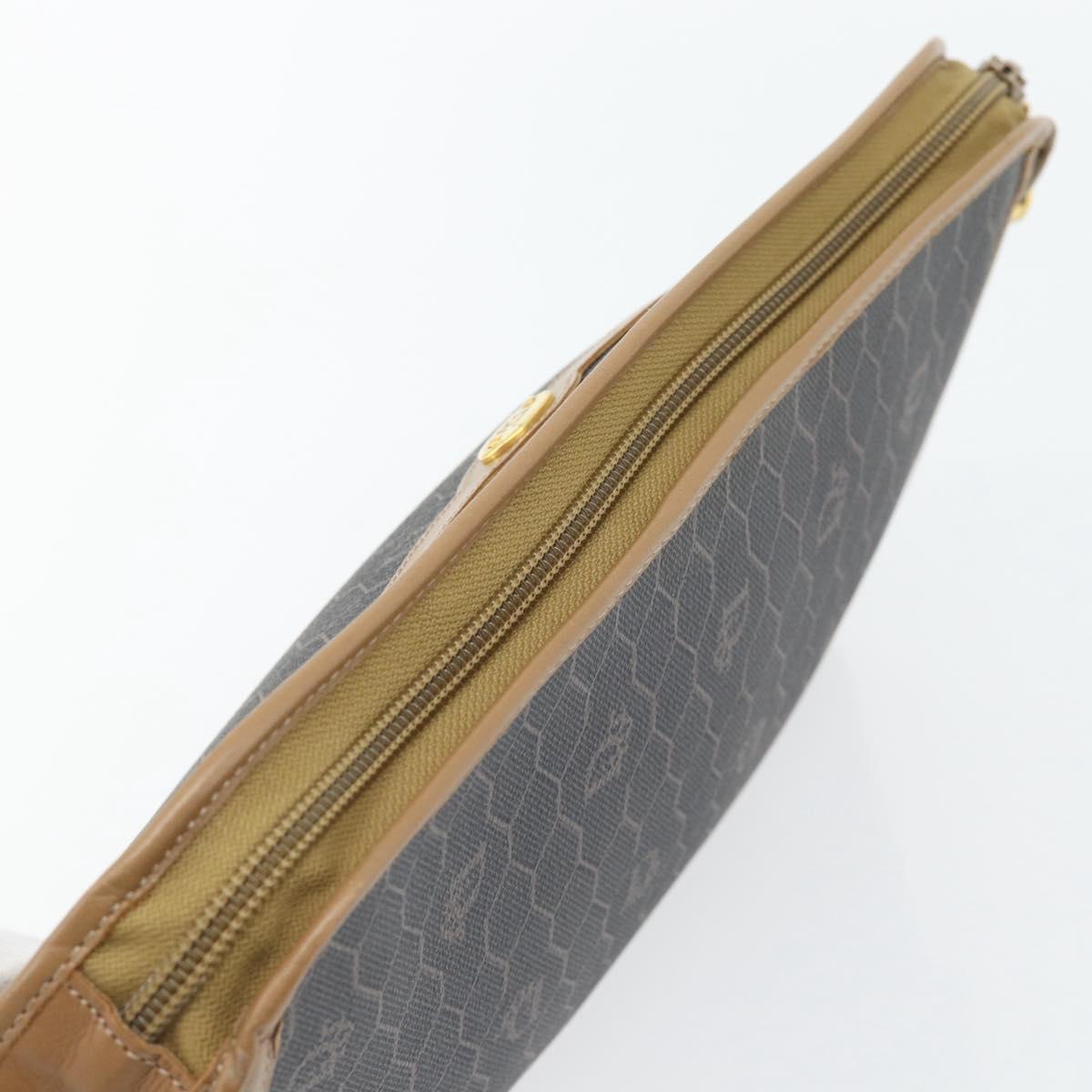 Christian Dior Honeycomb Canvas Clutch Bag PVC Black Gold Auth 182487