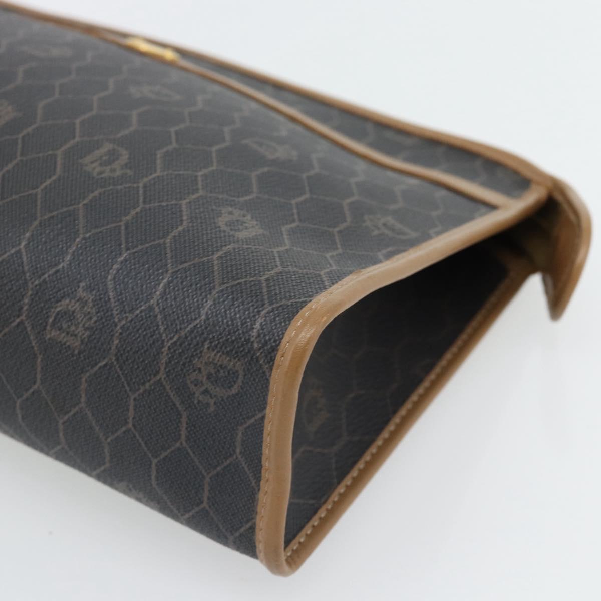 Christian Dior Honeycomb Canvas Clutch Bag PVC Black Gold Auth 182487