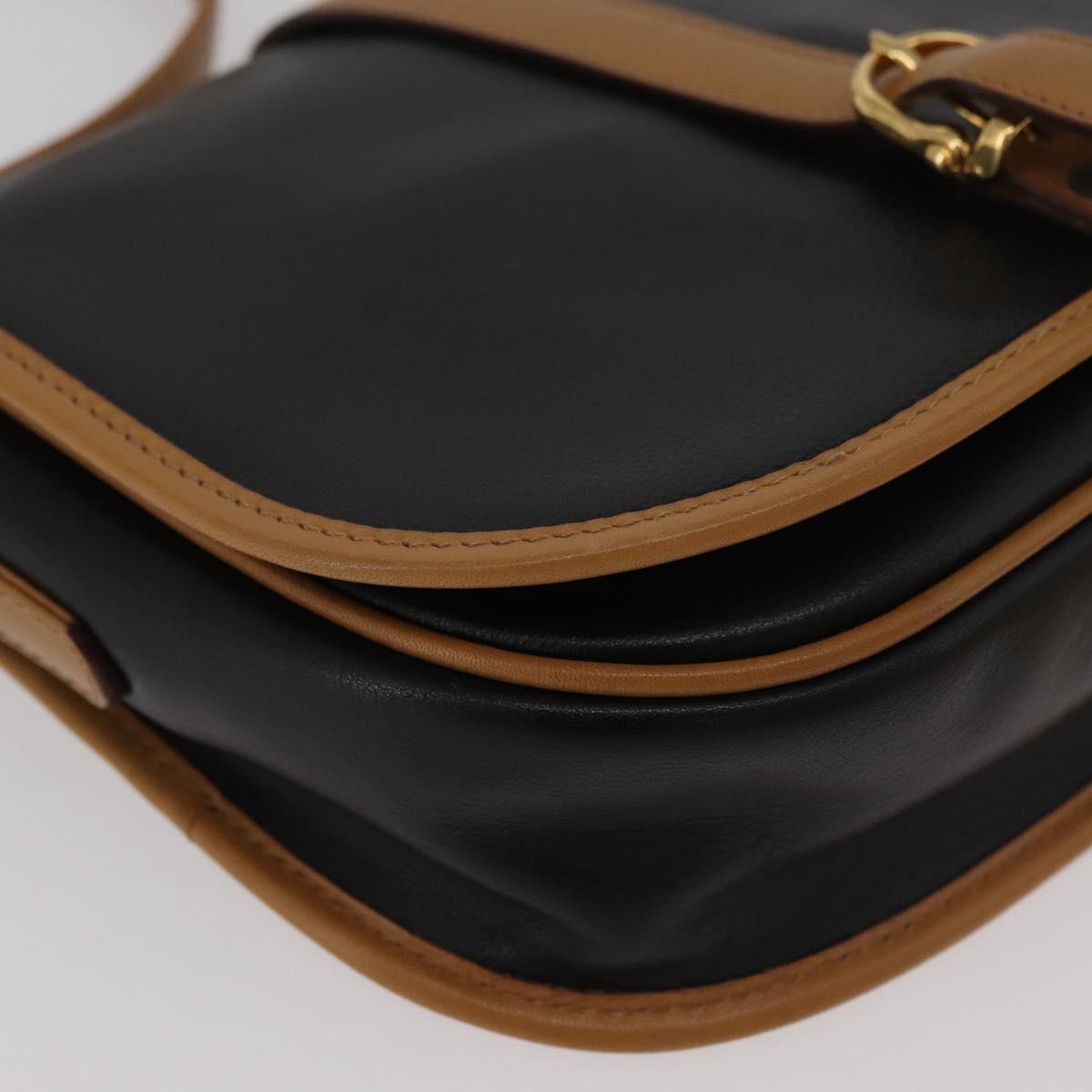 CELINE Shoulder Bag Leather Black Gold Auth 182488