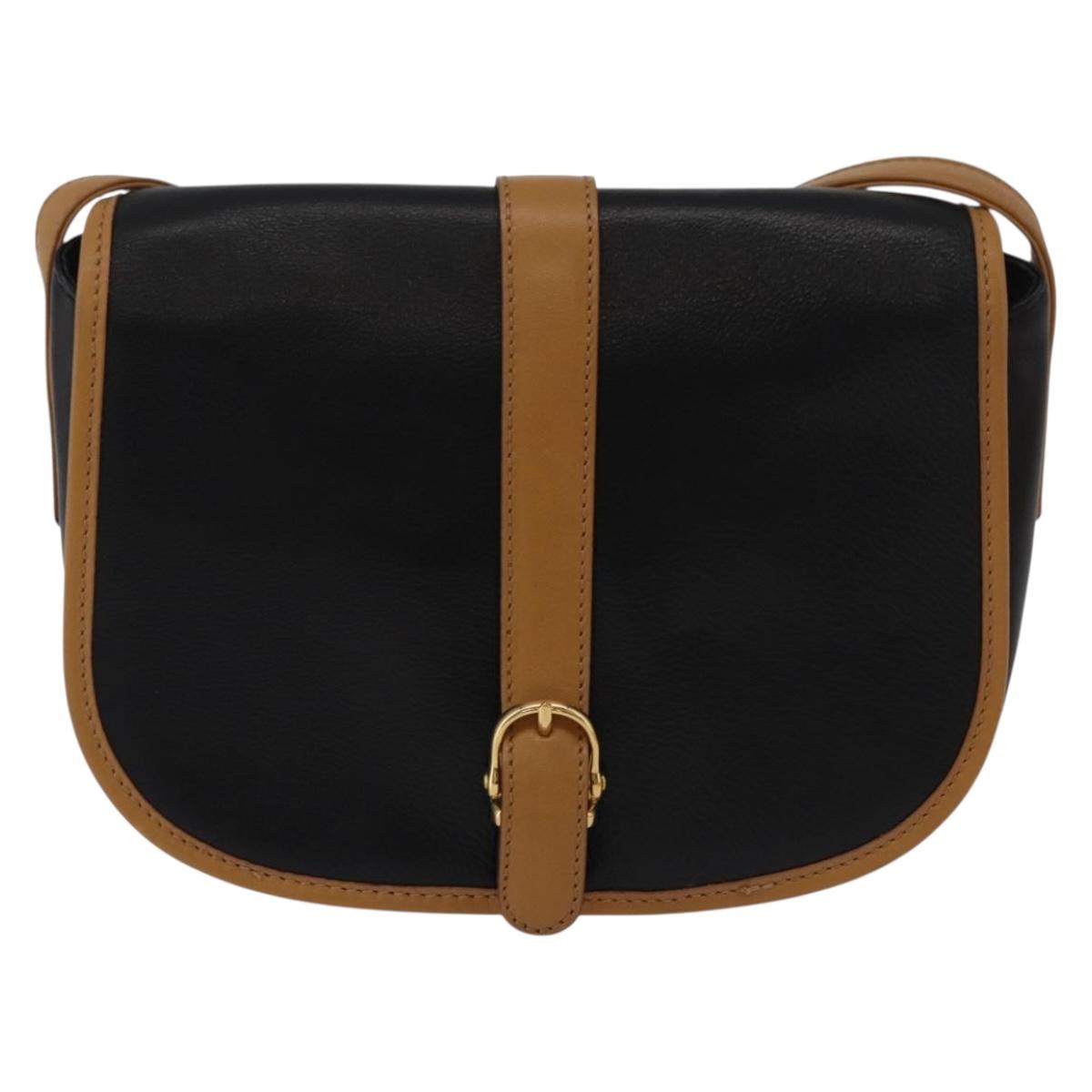 CELINE Shoulder Bag Leather Black Gold Auth 182488