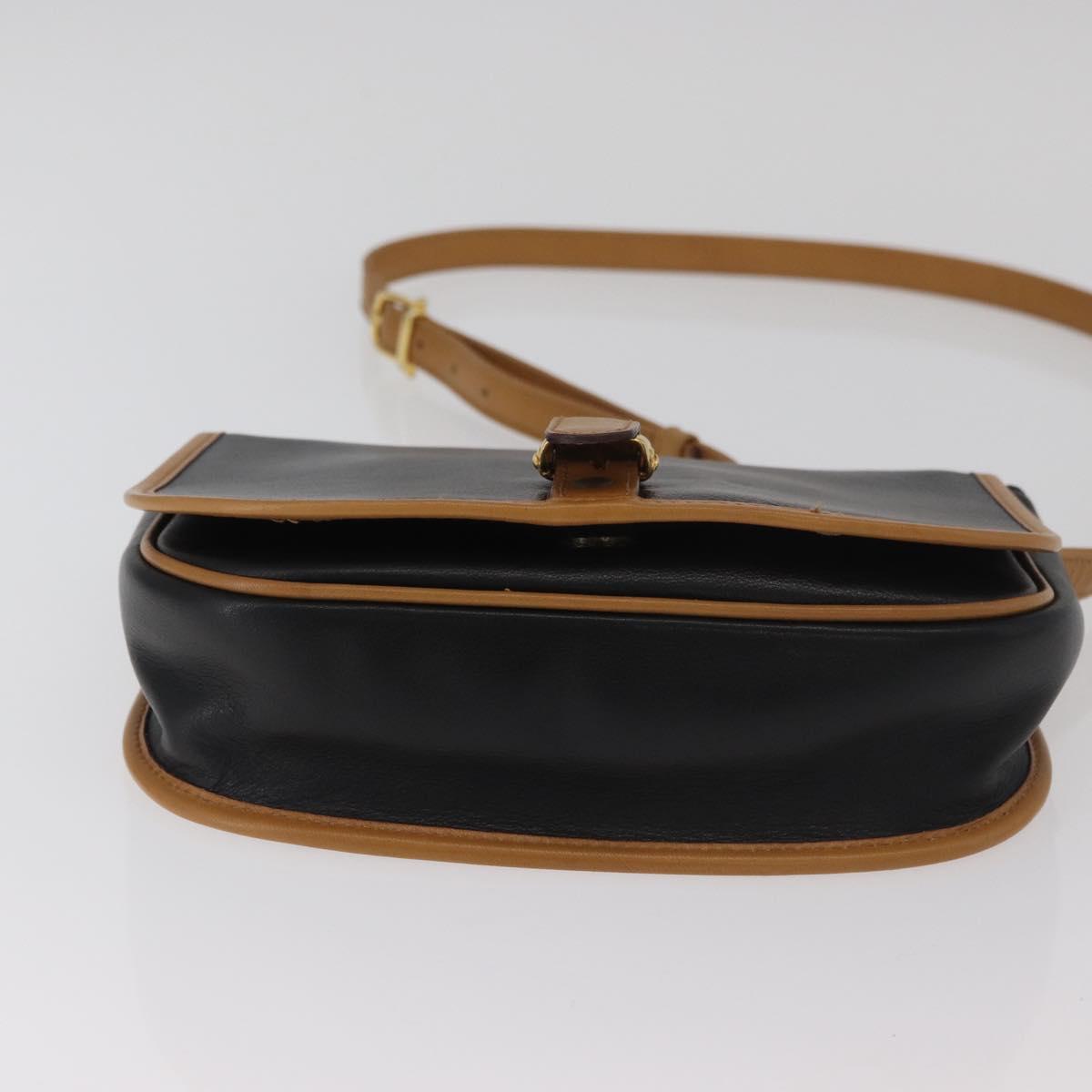 CELINE Shoulder Bag Leather Black Gold Auth 182488