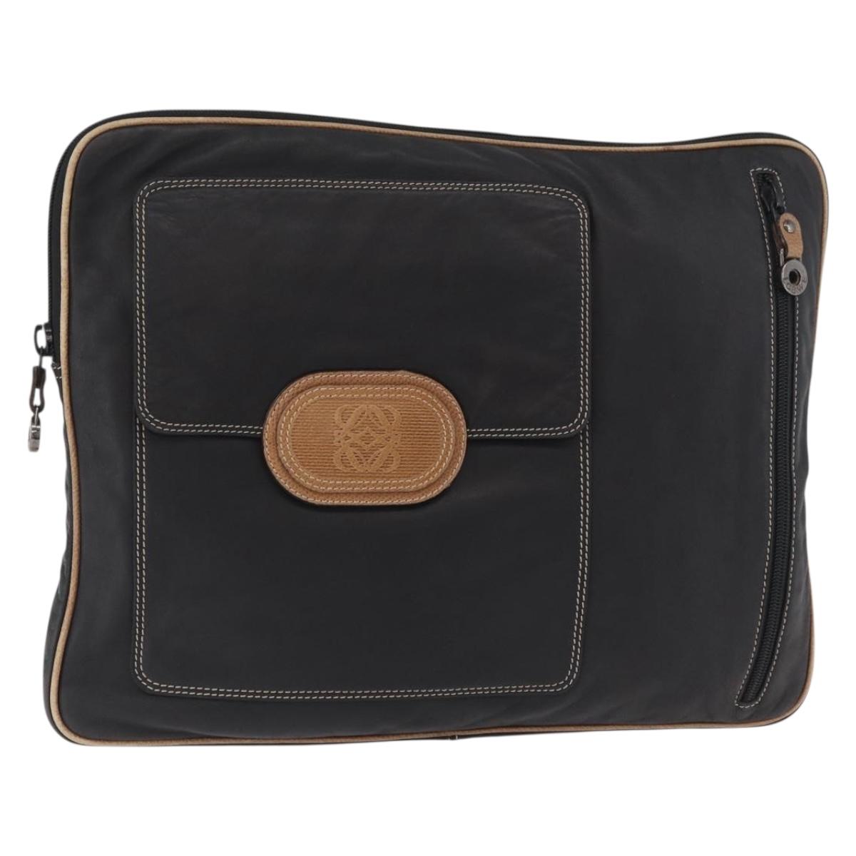 LOEWE Anagram Clutch Bag Leather Black Auth 182494