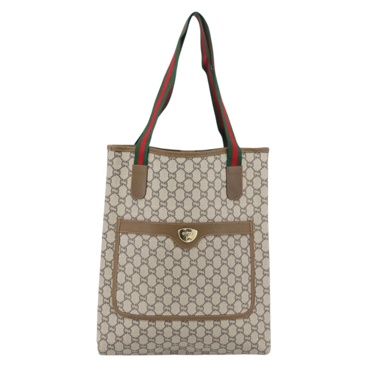 GUCCI GG Plus Supreme Web Sherry Line Tote Bag PVC Beige Red Green Auth 182497