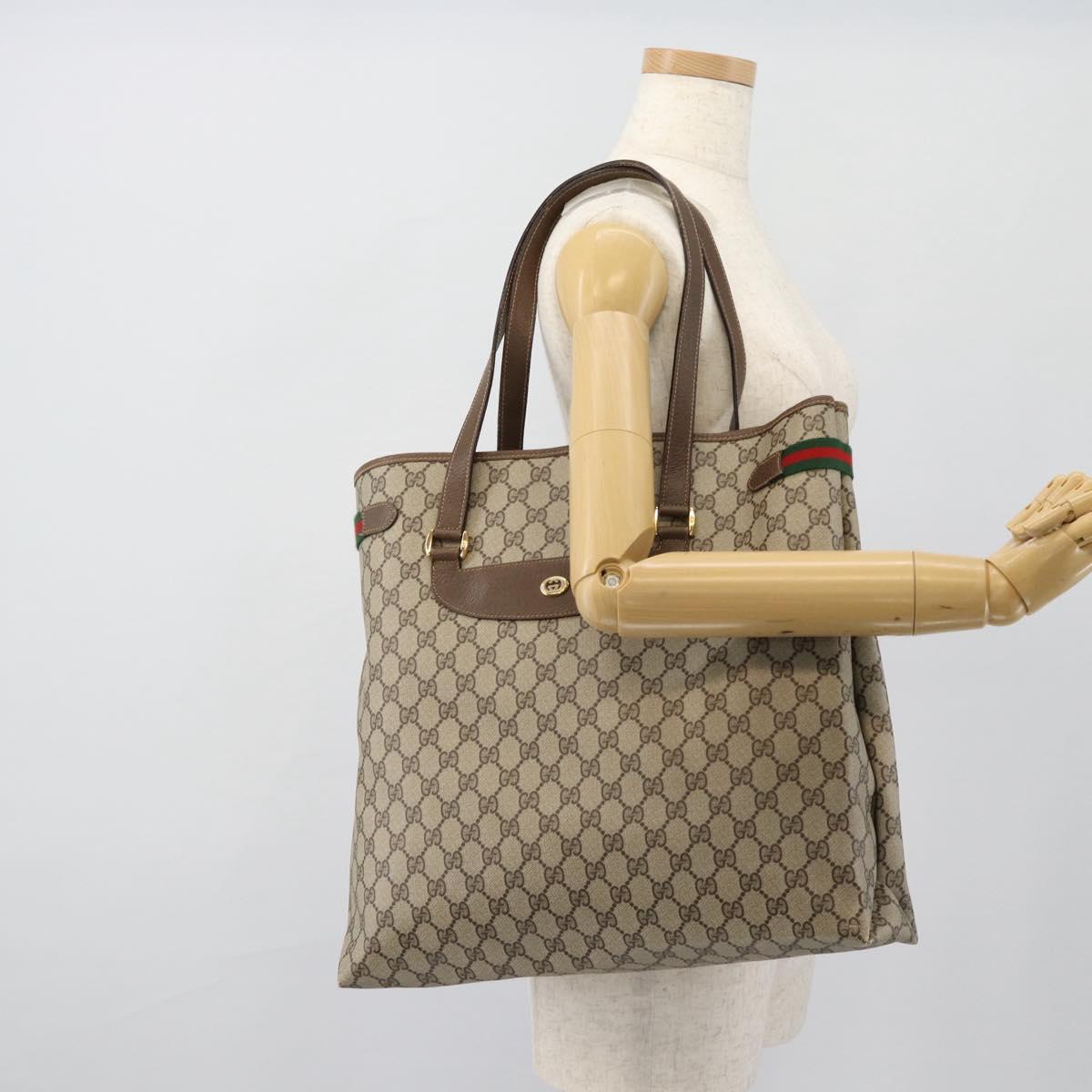 GUCCI GG Supreme Web Sherry Line Bag PVC Beige Red Green 39 02 091 Auth 182498