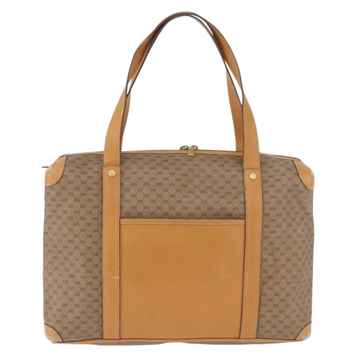GUCCI Micro GG Supreme Hand Bag PVC Beige Gold Auth 182499