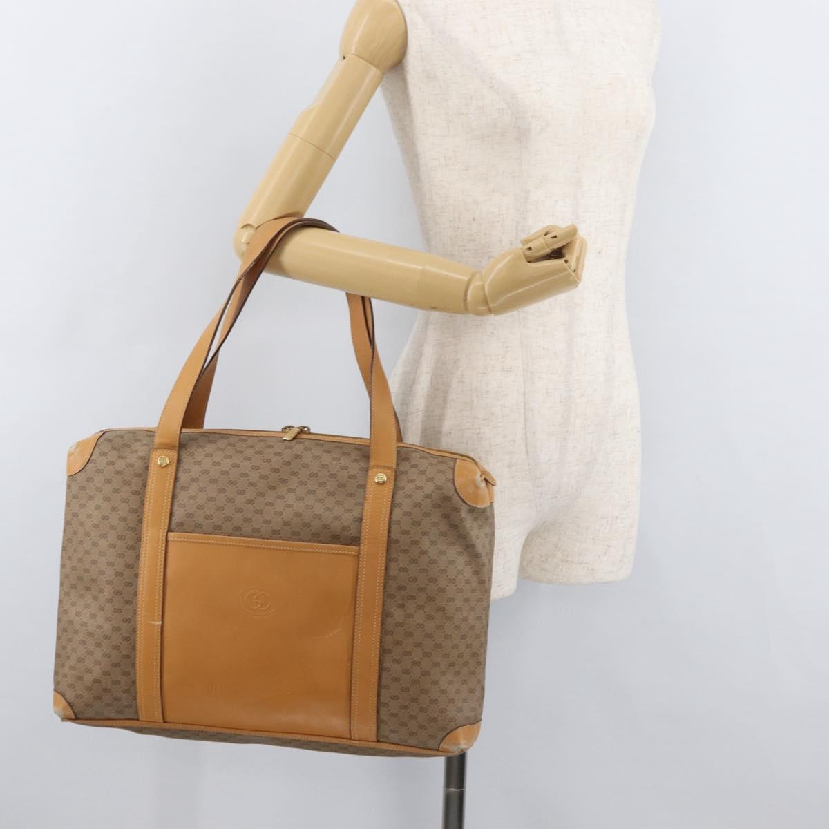 GUCCI Micro GG Supreme Hand Bag PVC Beige Gold Auth 182499