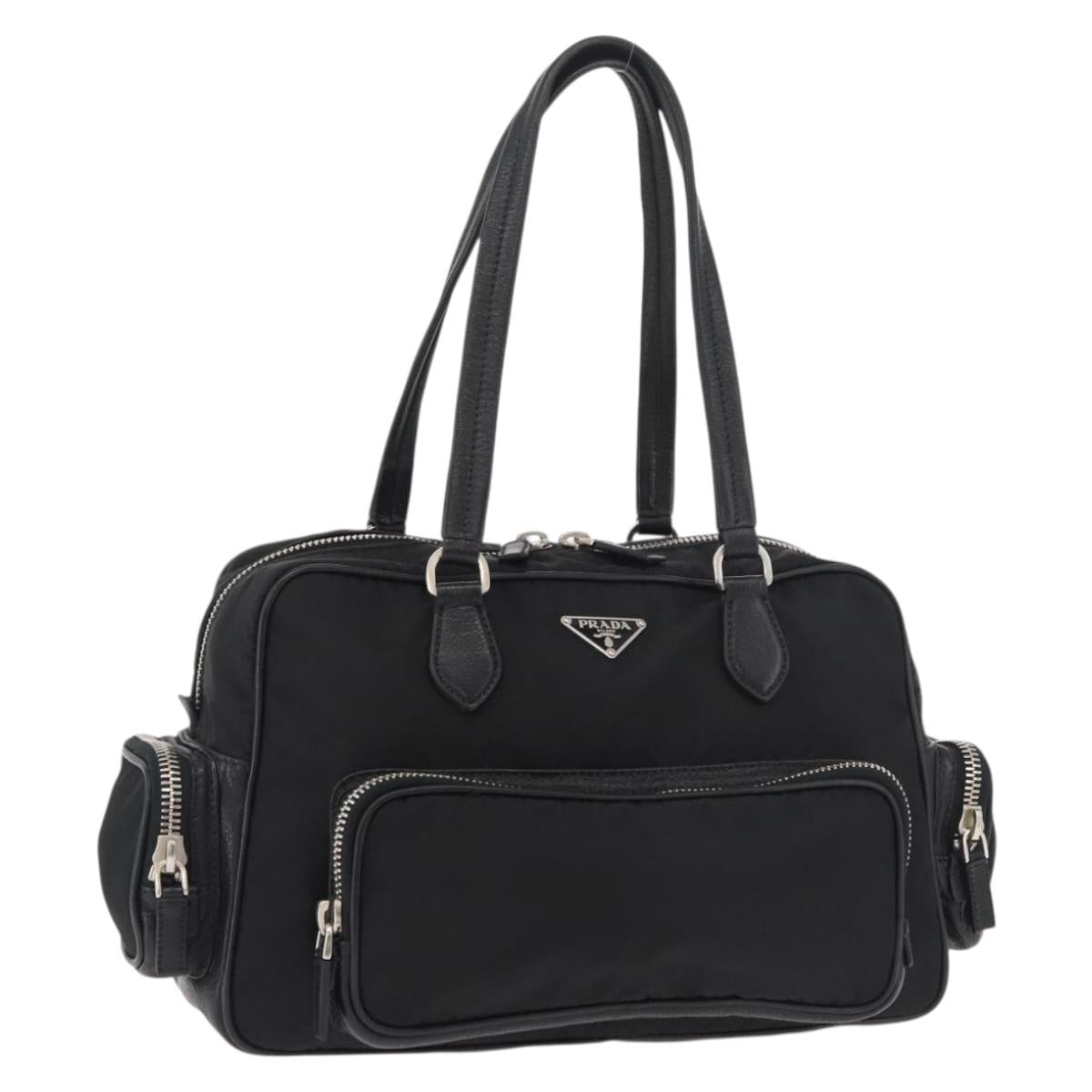 PRADA Hand Bag Nylon Black Silver Auth 182500V
