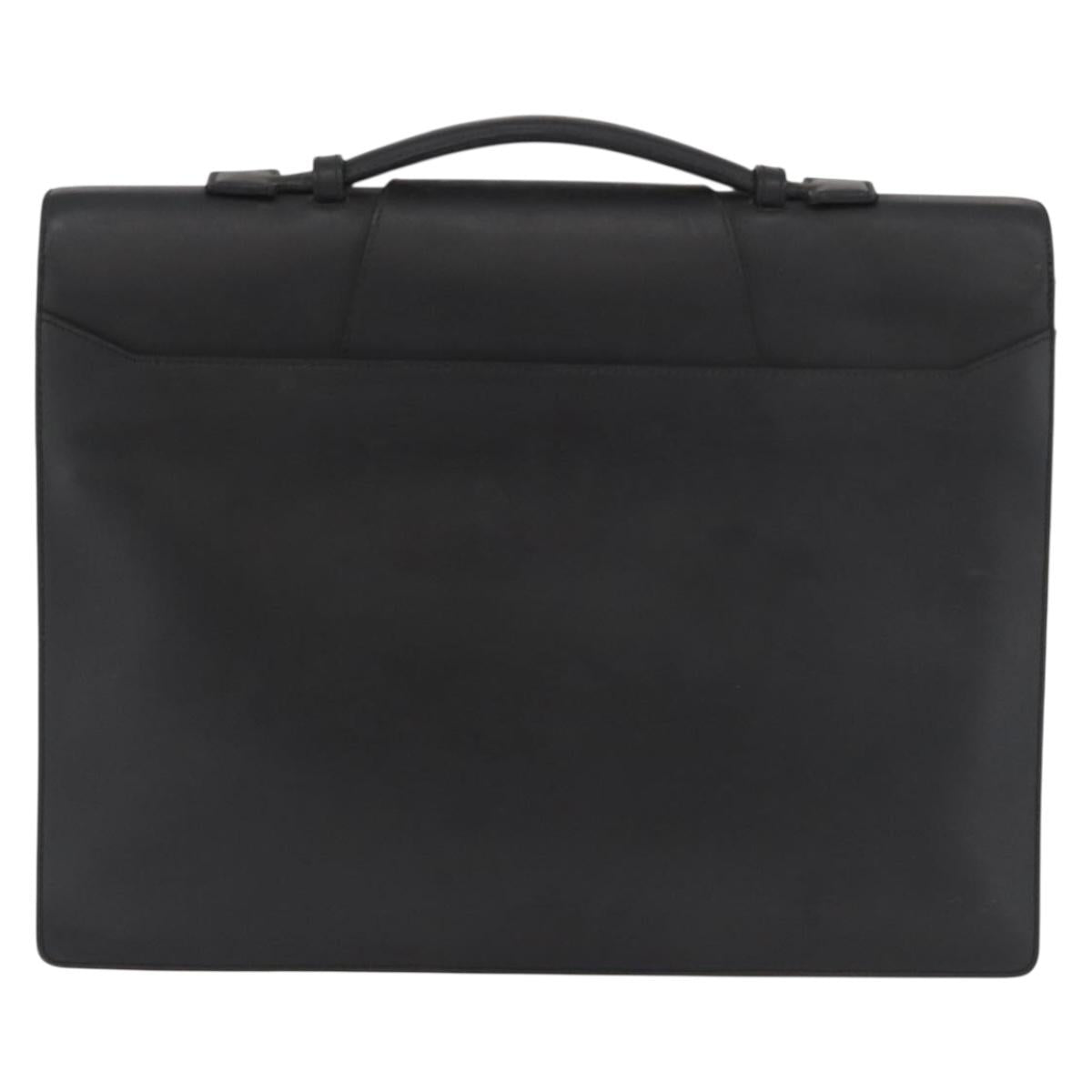 CARTIER Business Bag Leather Black Silver Auth 182506