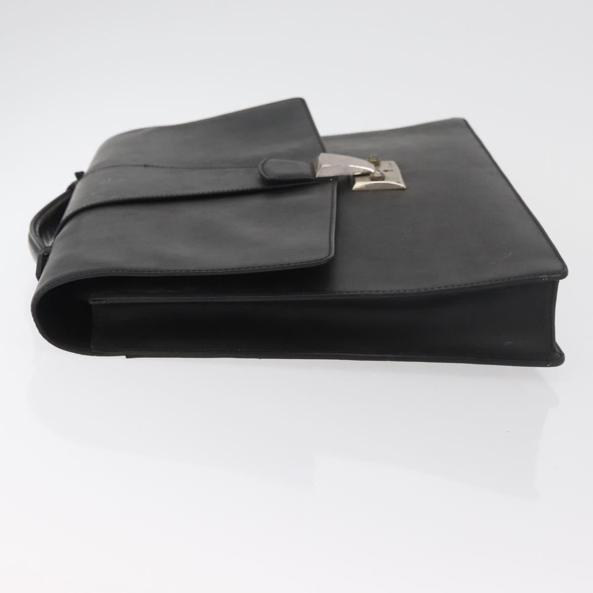 CARTIER Business Bag Leather Black Silver Auth 182506