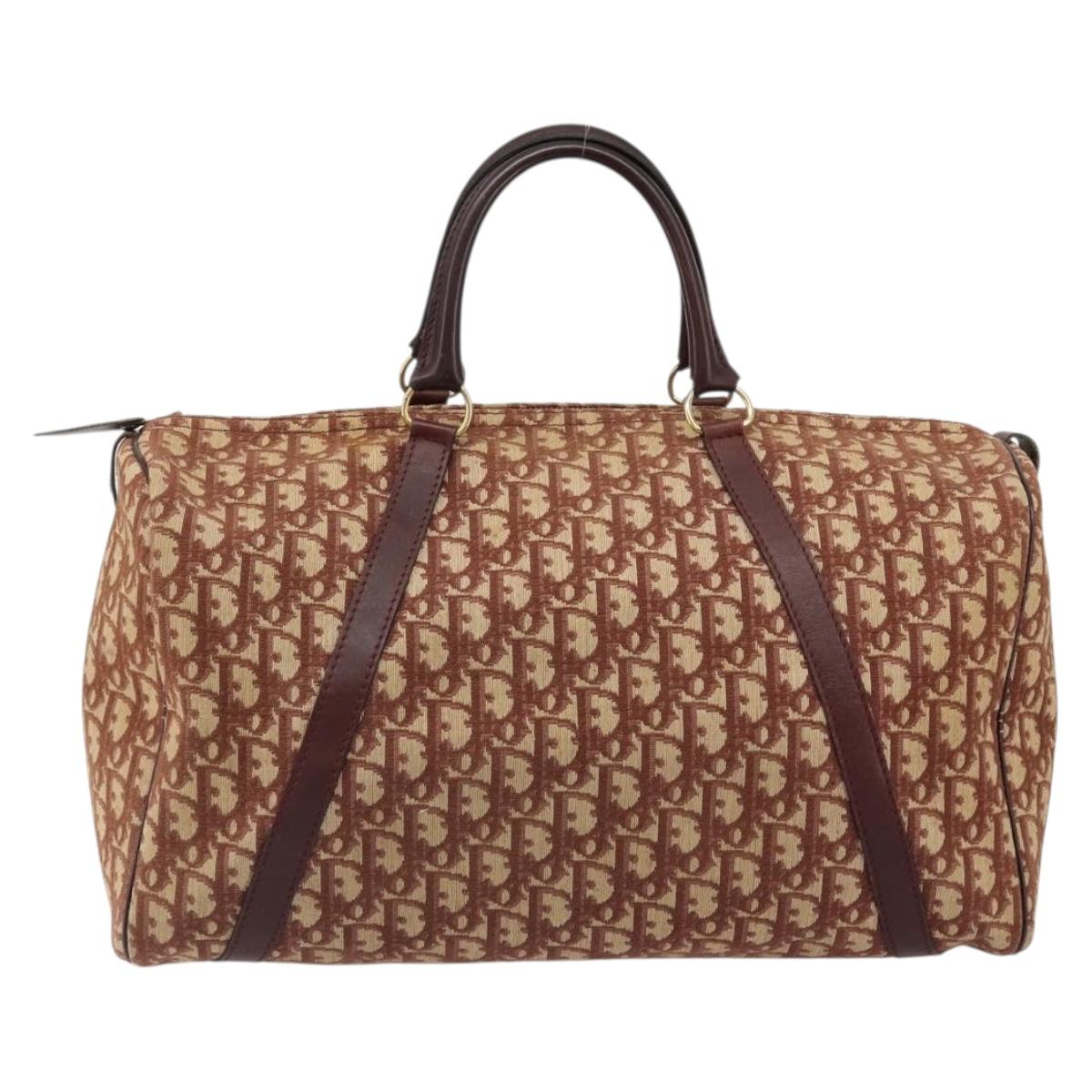 Christian Dior Trotter Canvas Boston Bag Beige Gold Auth 182507