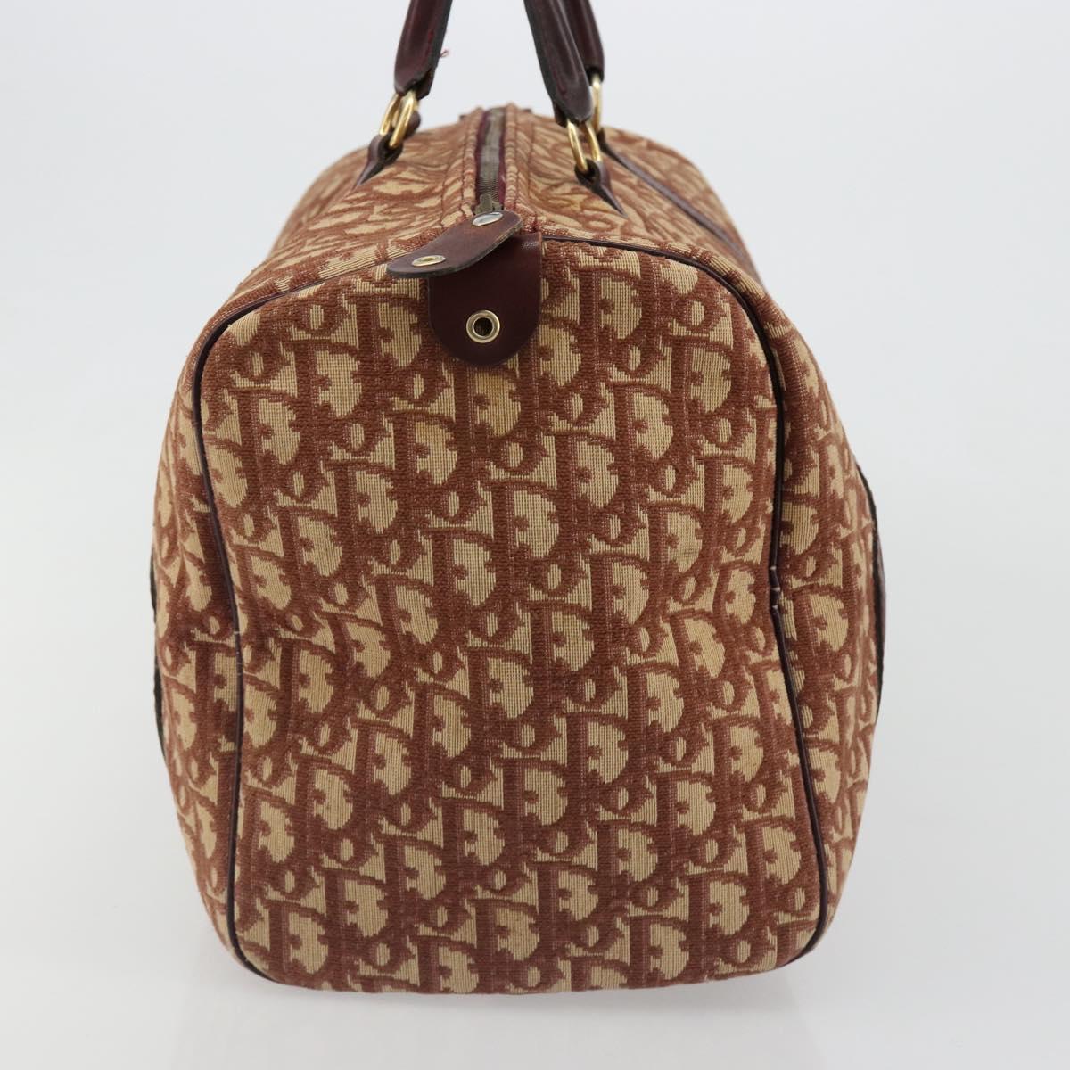 Christian Dior Trotter Canvas Boston Bag Beige Gold Auth 182507