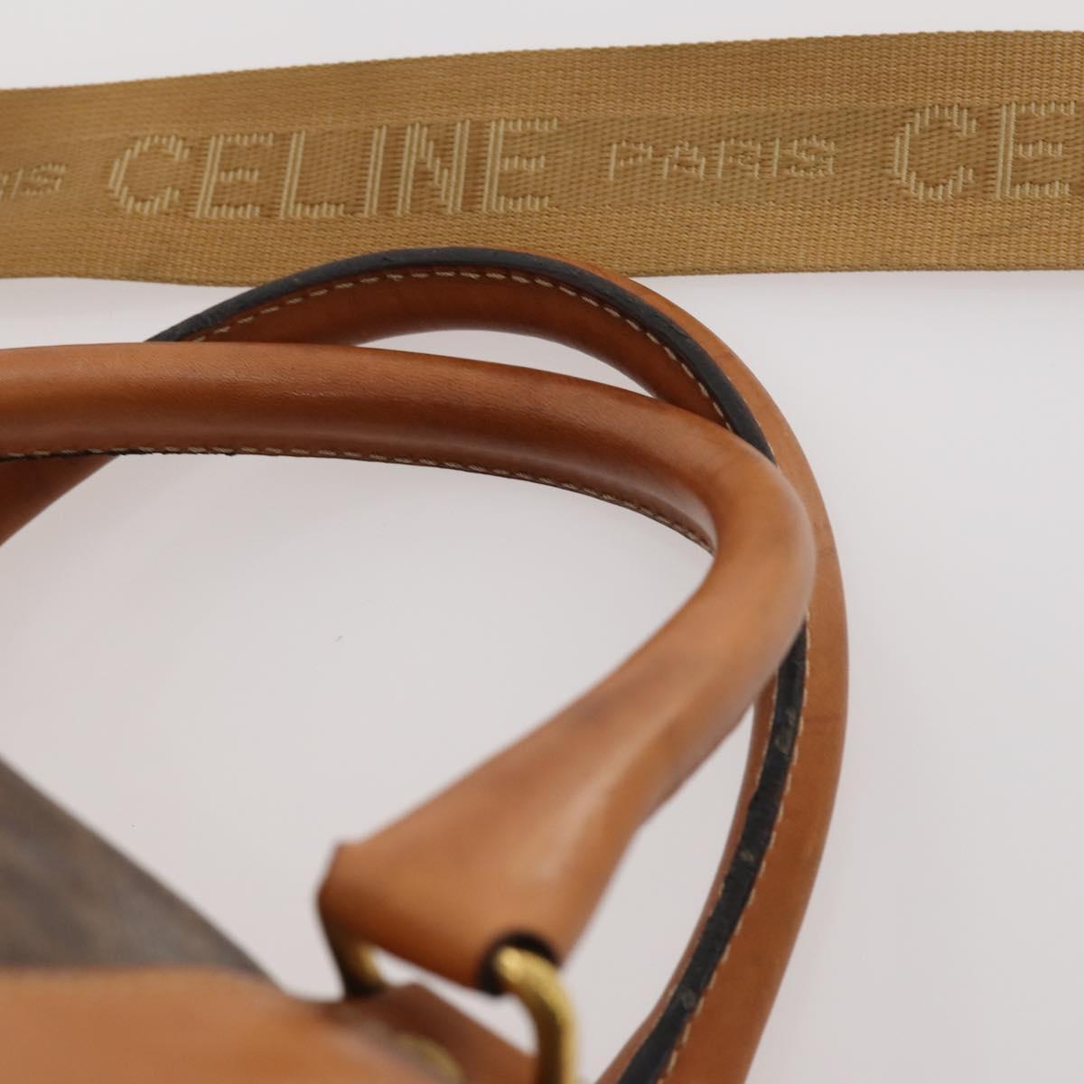 CELINE Macadam Canvas Boston Bag PVC Leather 2way Brown Gold Auth 182509