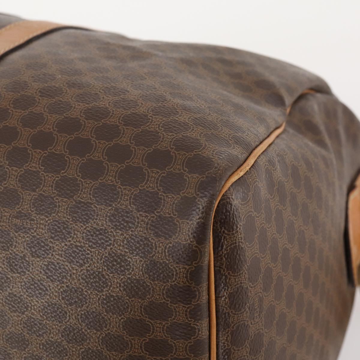 CELINE Macadam Canvas Boston Bag PVC Leather 2way Brown Gold Auth 182509