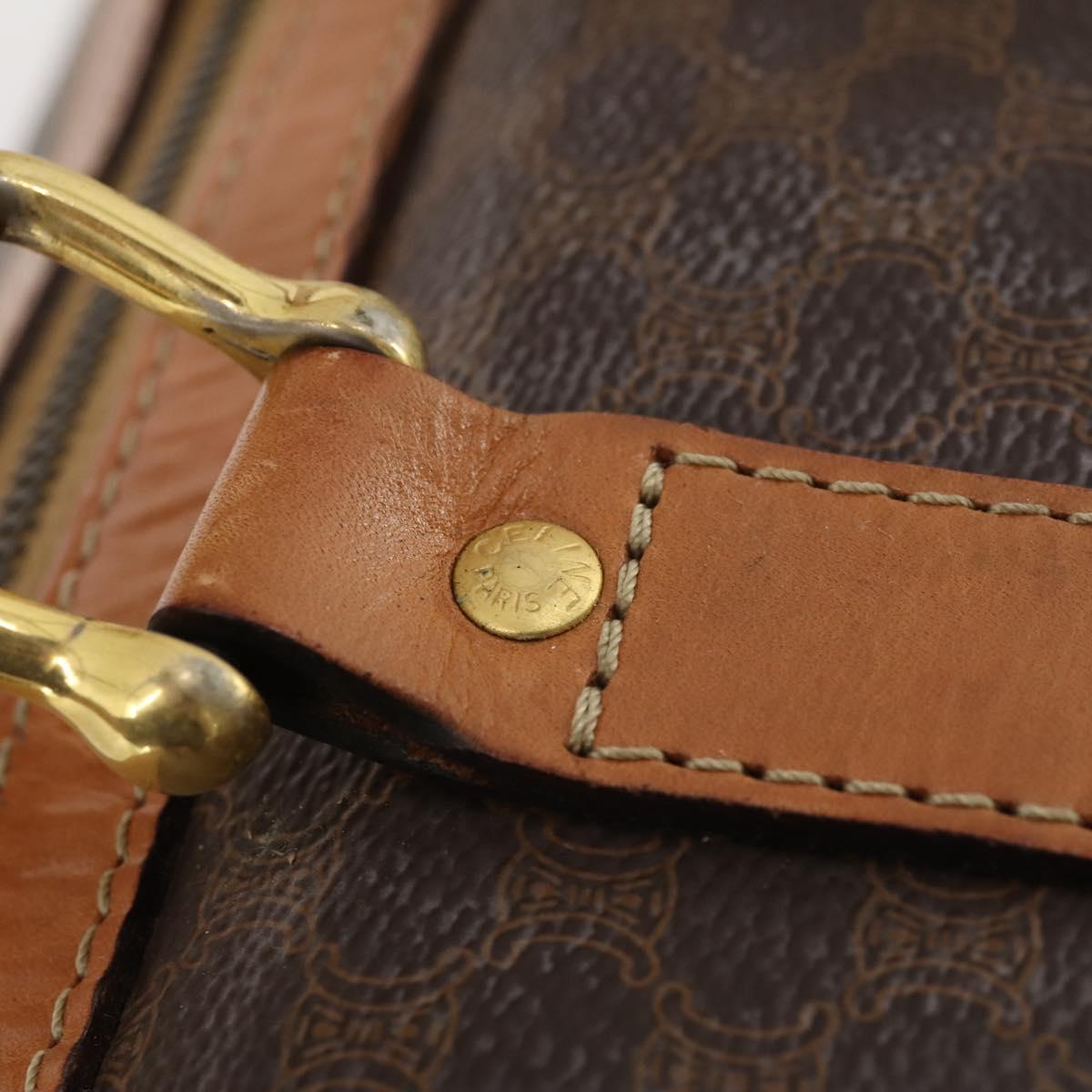 CELINE Macadam Canvas Boston Bag PVC Leather 2way Brown Gold Auth 182509