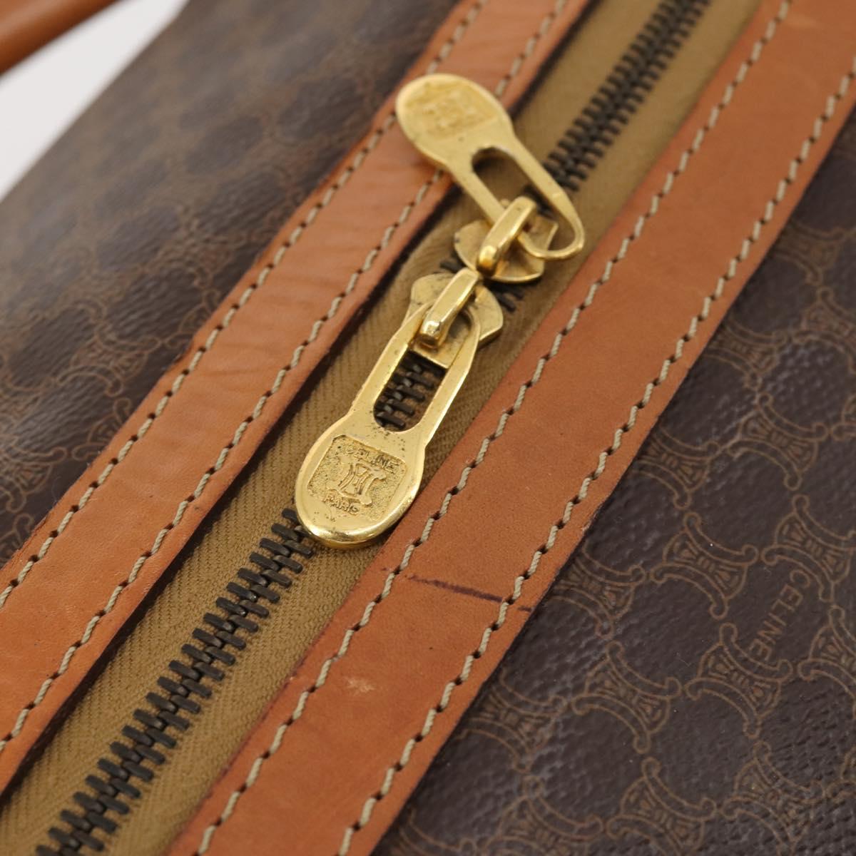 CELINE Macadam Canvas Boston Bag PVC Leather 2way Brown Gold Auth 182509