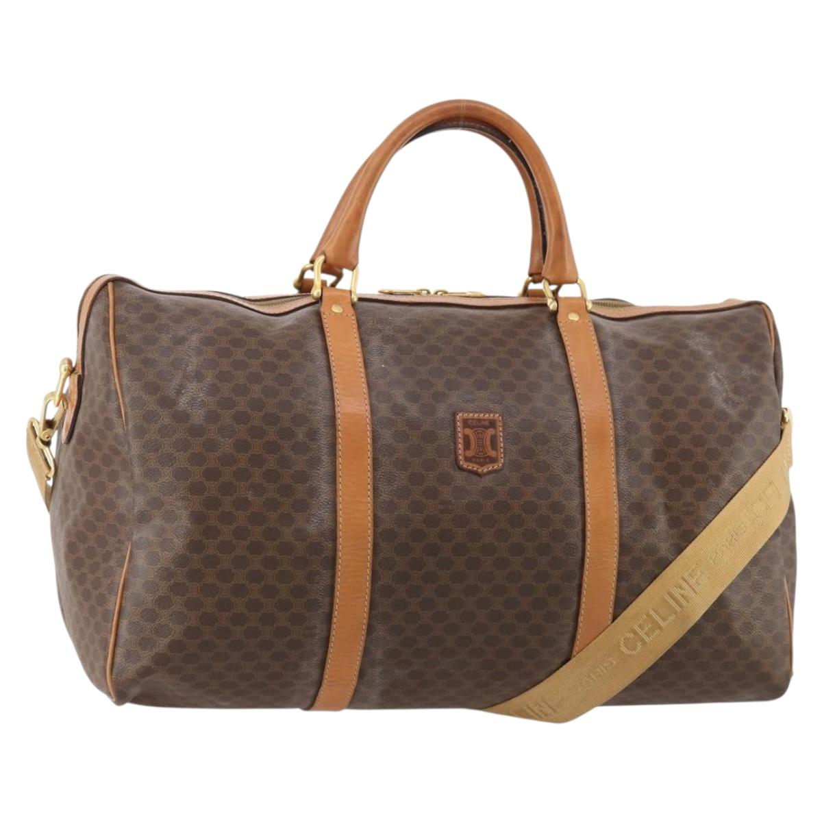 CELINE Macadam Canvas Boston Bag PVC Leather 2way Brown Gold Auth 182509