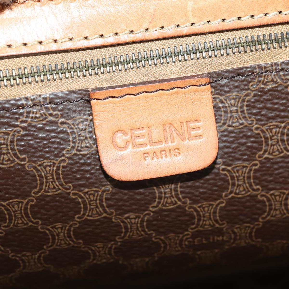 CELINE Macadam Canvas Boston Bag PVC Leather 2way Brown Gold Auth 182509