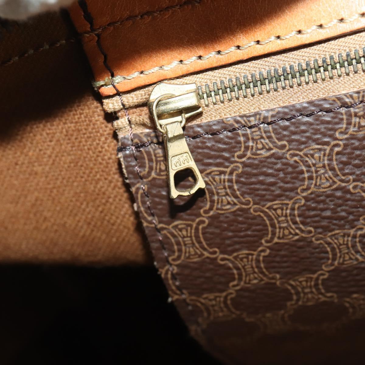 CELINE Macadam Canvas Boston Bag PVC Leather 2way Brown Gold Auth 182509