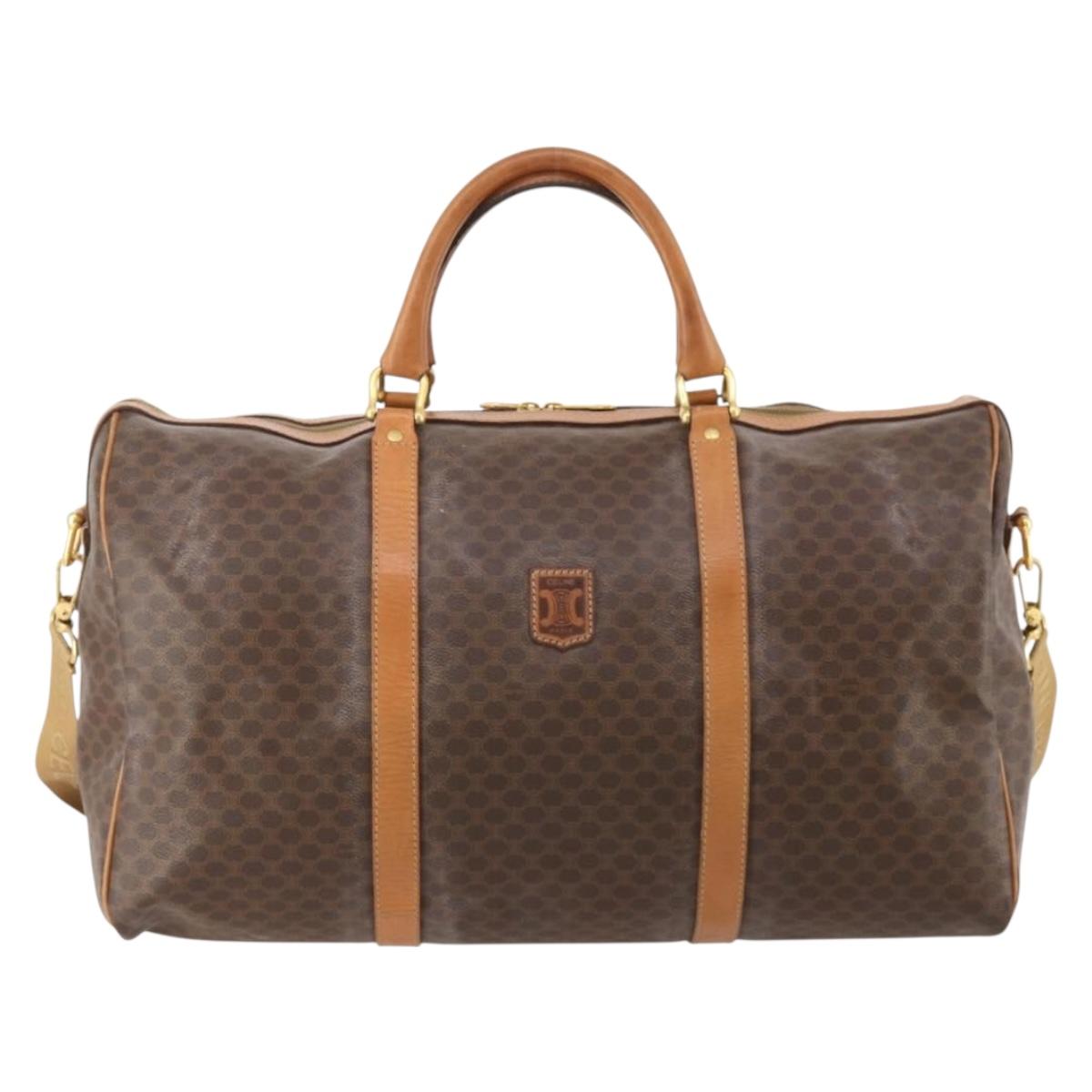 CELINE Macadam Canvas Boston Bag PVC Leather 2way Brown Gold Auth 182509