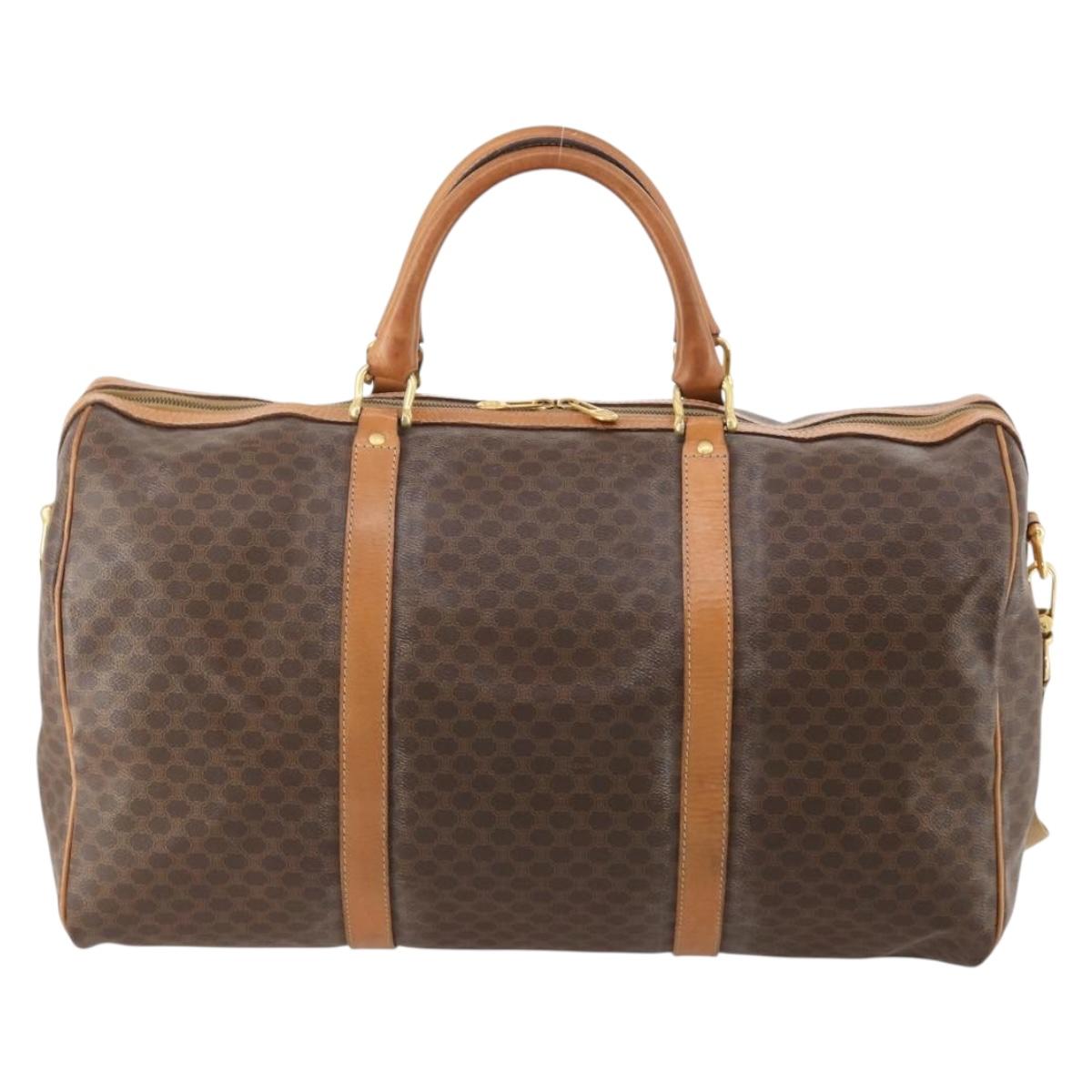 CELINE Macadam Canvas Boston Bag PVC Leather 2way Brown Gold Auth 182509