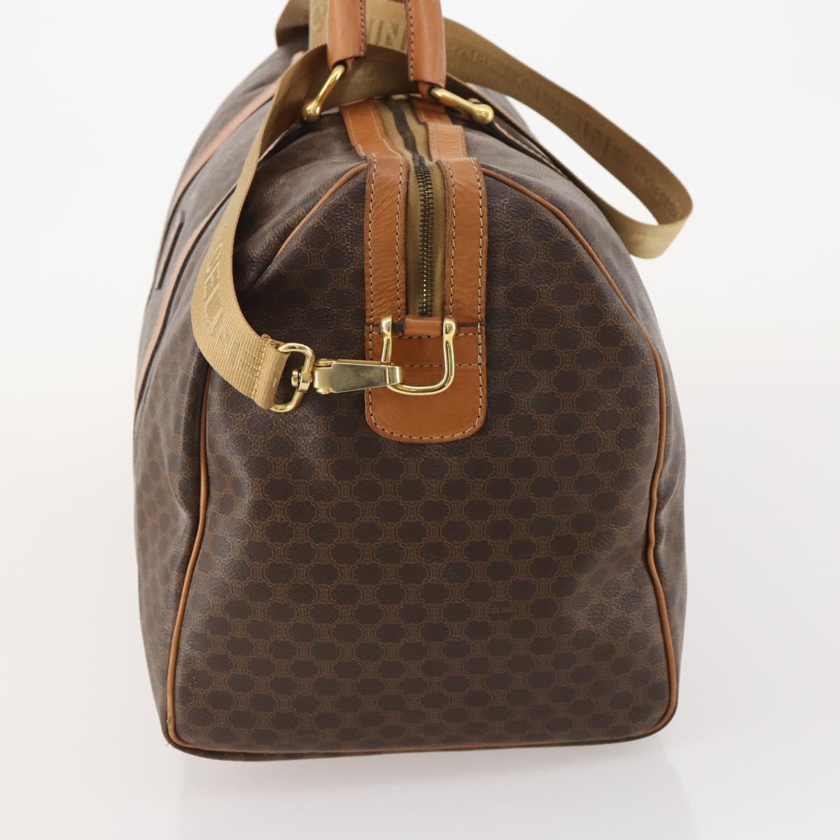 CELINE Macadam Canvas Boston Bag PVC Leather 2way Brown Gold Auth 182509