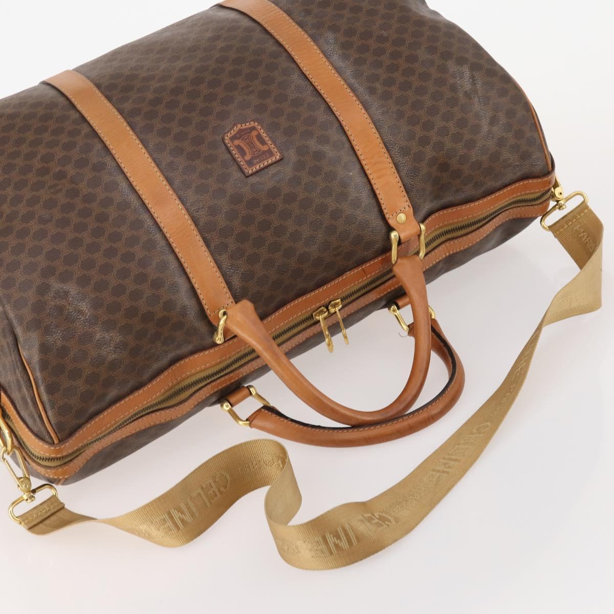 CELINE Macadam Canvas Boston Bag PVC Leather 2way Brown Gold Auth 182509