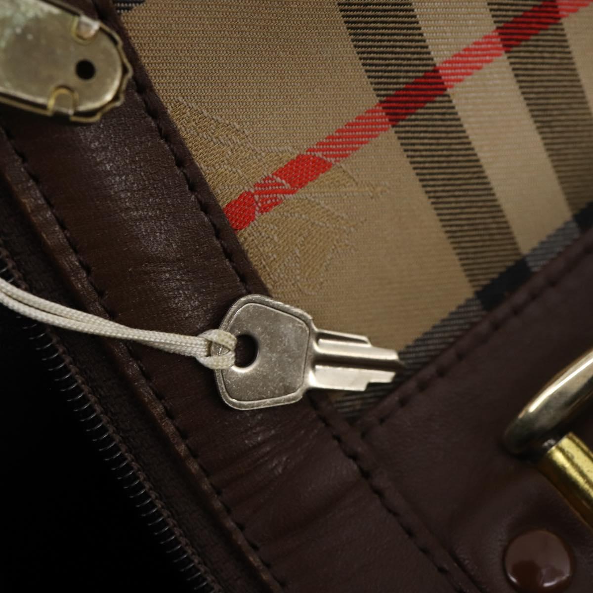 Burberrys Nova Check Boston Bag Canvas Beige Gold Auth 182510