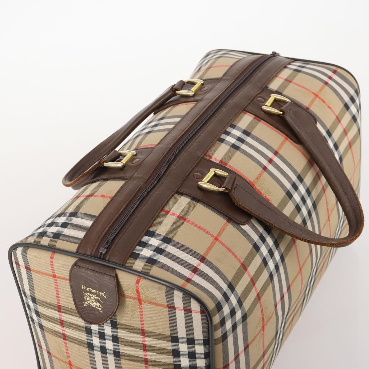 Burberrys Nova Check Boston Bag Canvas Beige Gold Auth 182510