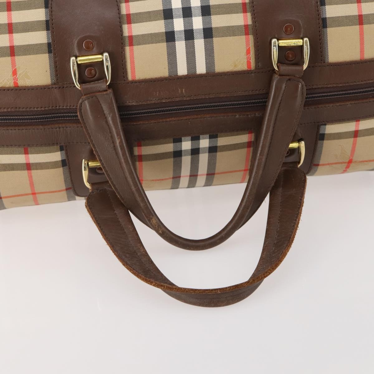 Burberrys Nova Check Boston Bag Canvas Beige Gold Auth 182510