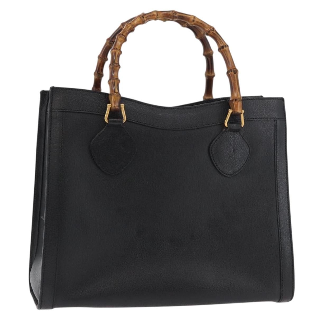 GUCCI Bamboo Hand Bag Leather Black Gold 002 1186 0260 Auth 182511