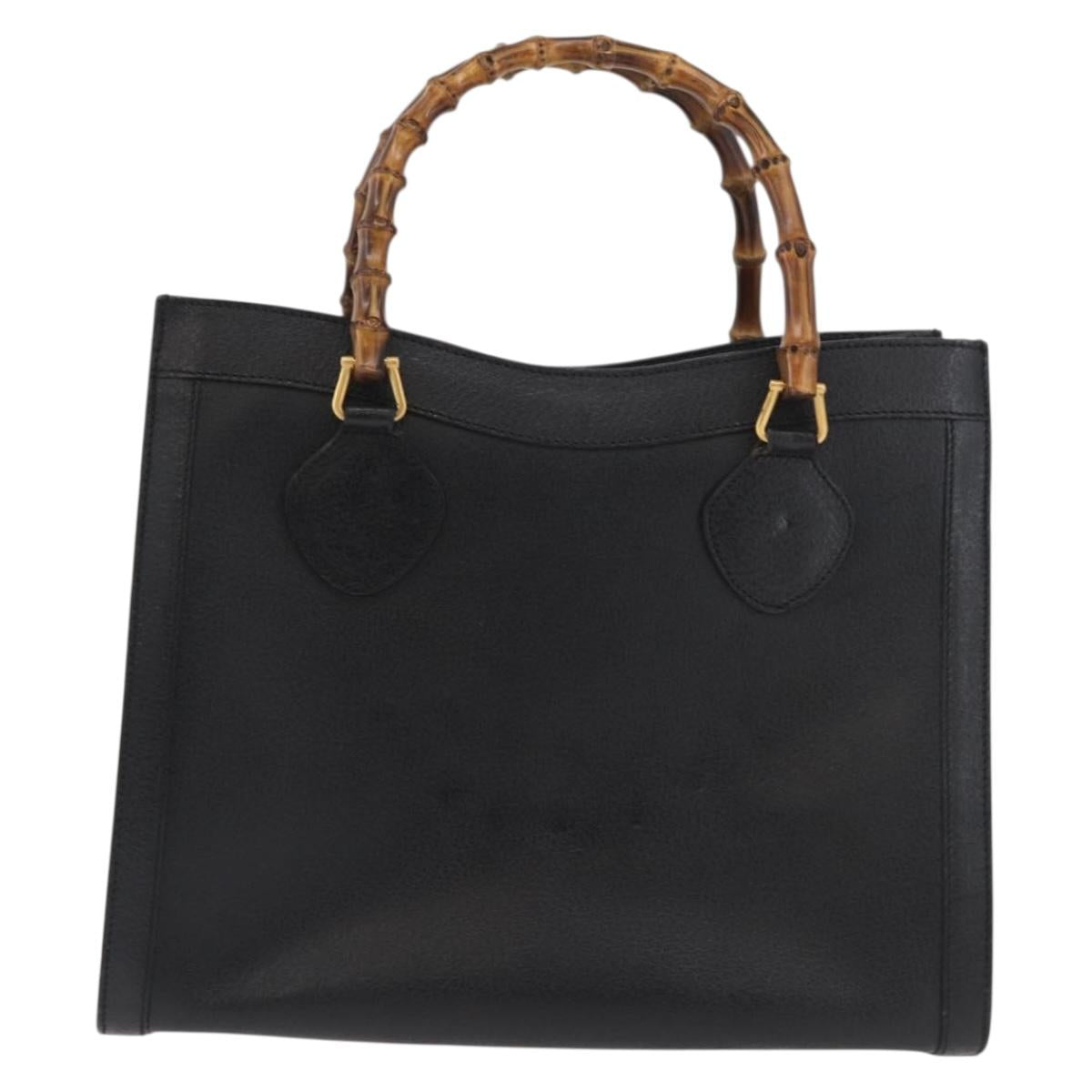 GUCCI Bamboo Hand Bag Leather Black Gold 002 1186 0260 Auth 182511
