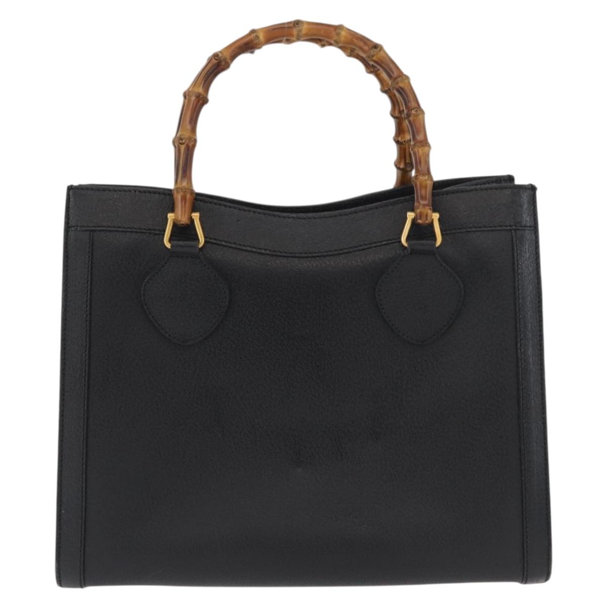 GUCCI Bamboo Hand Bag Leather Black Gold 002 1186 0260 Auth 182511
