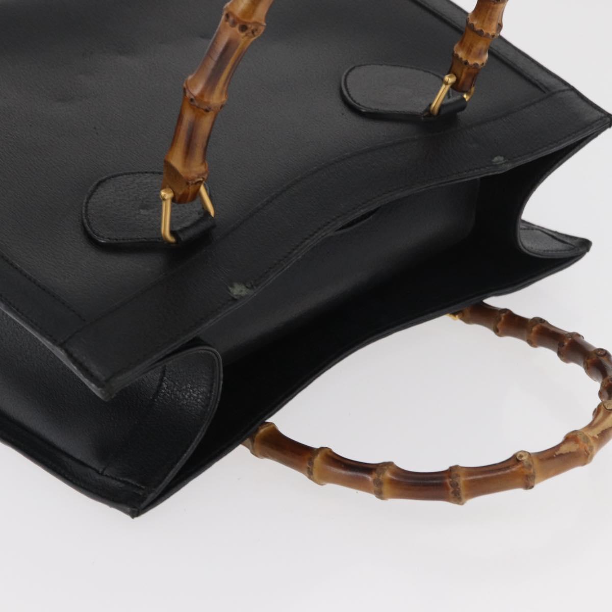 GUCCI Bamboo Hand Bag Leather Black Gold 002 1186 0260 Auth 182511