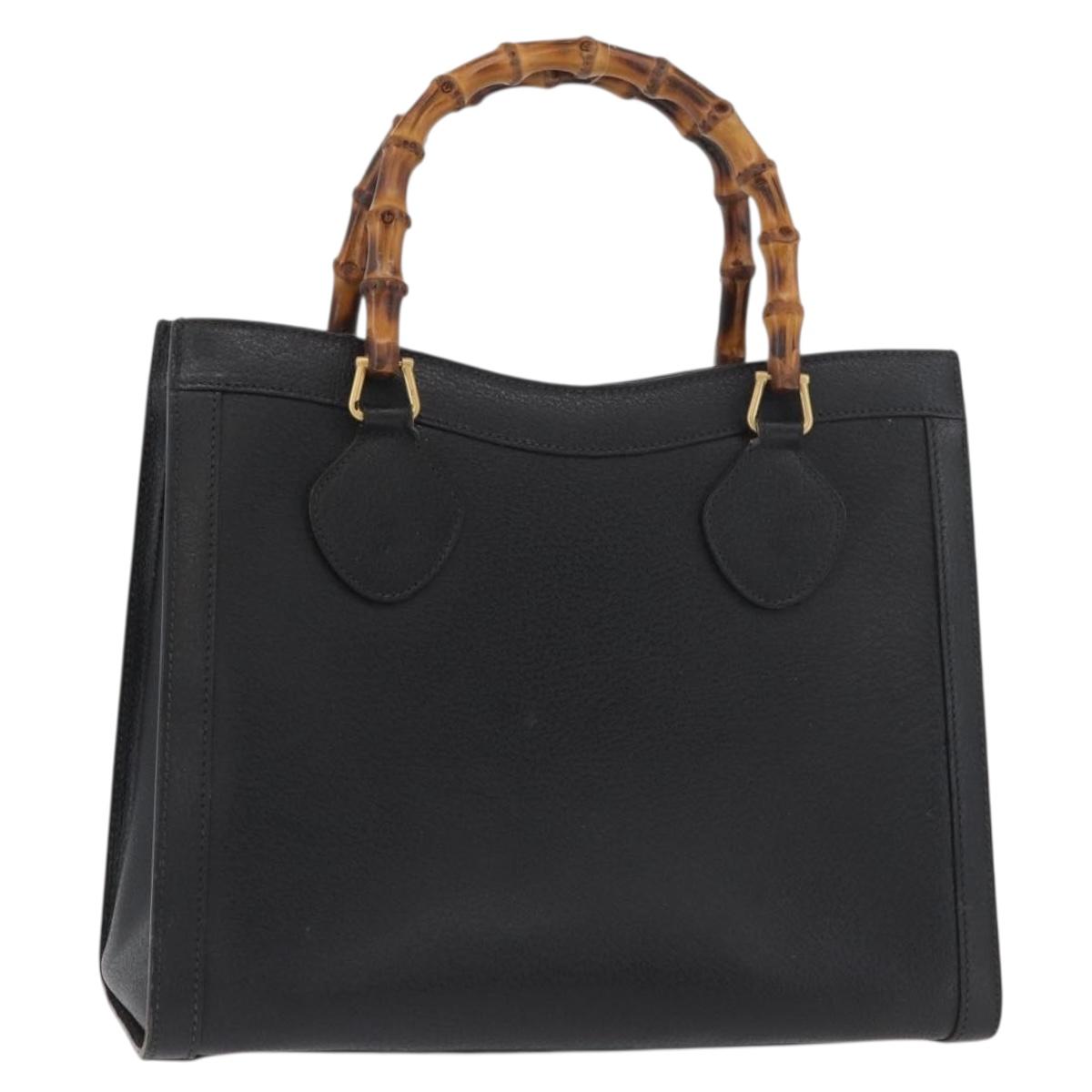 GUCCI Bamboo Hand Bag Leather Black Gold 002 2865 0260 Auth 182512