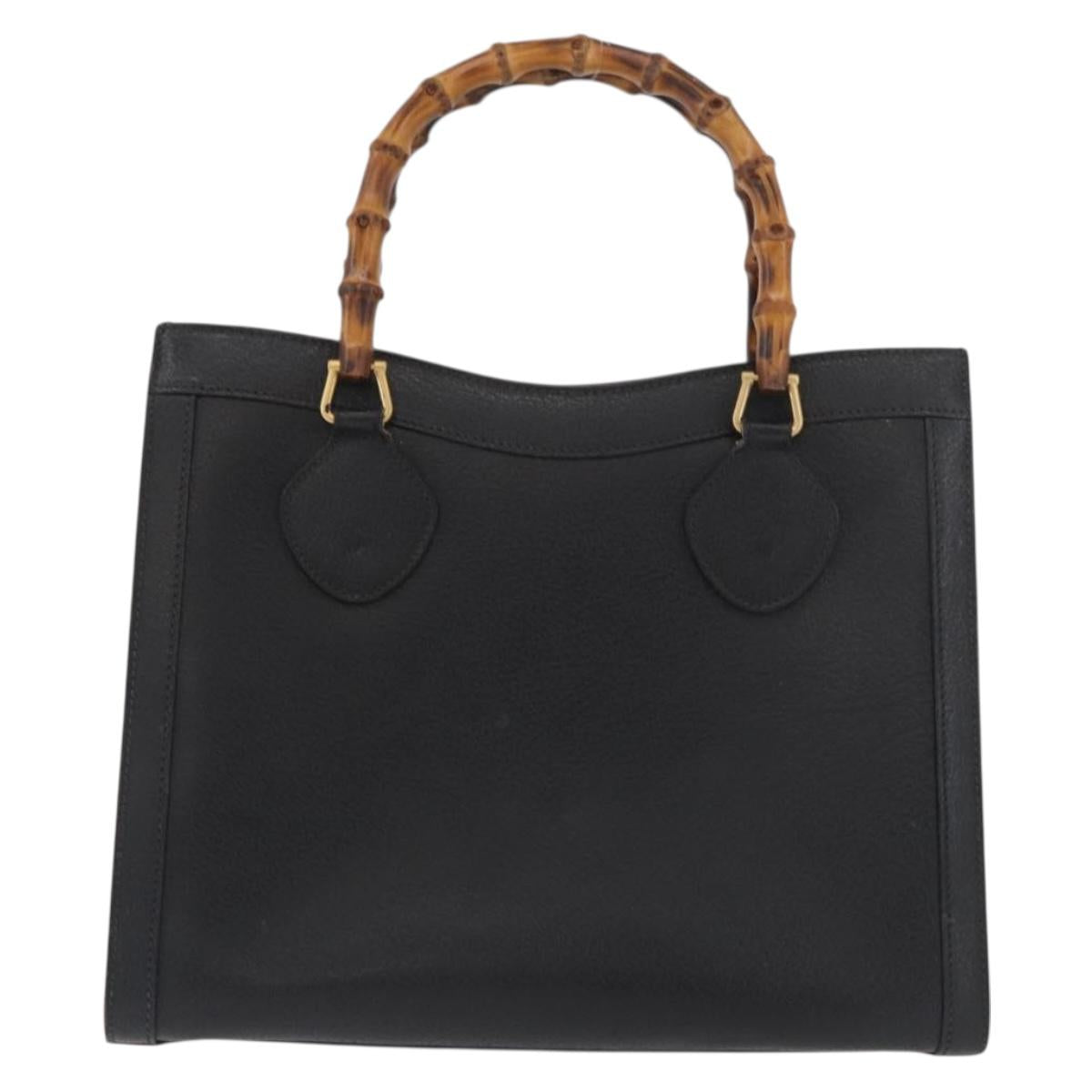 GUCCI Bamboo Hand Bag Leather Black Gold 002 2865 0260 Auth 182512