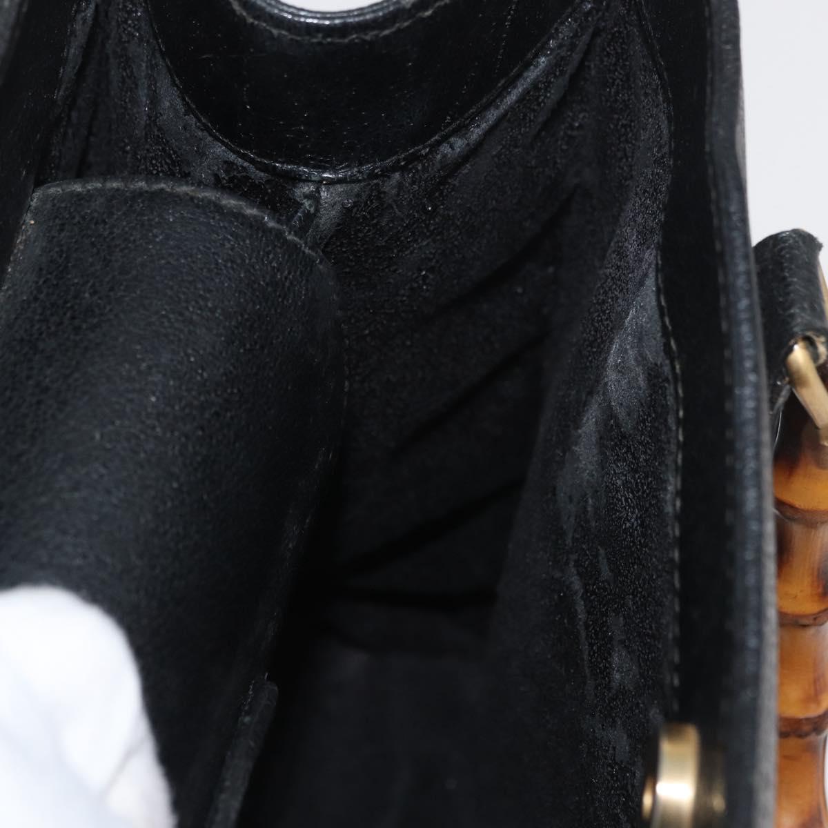 GUCCI Bamboo Hand Bag Leather Black Gold 002 2865 0260 Auth 182512