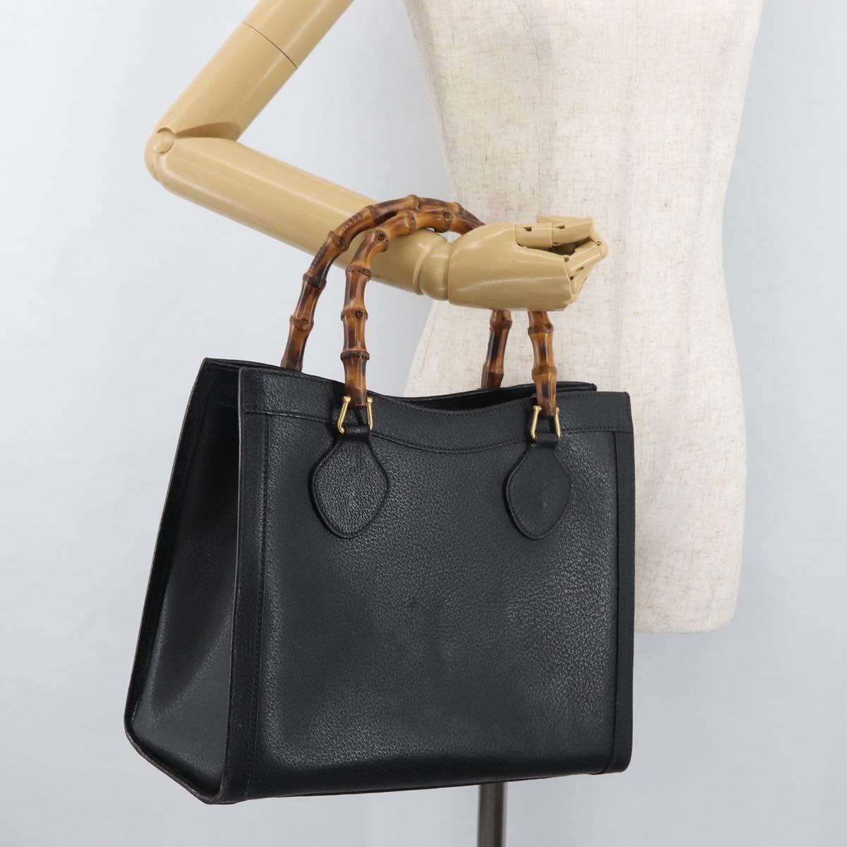 GUCCI Bamboo Hand Bag Leather Black Gold 002 2865 0260 Auth 182512
