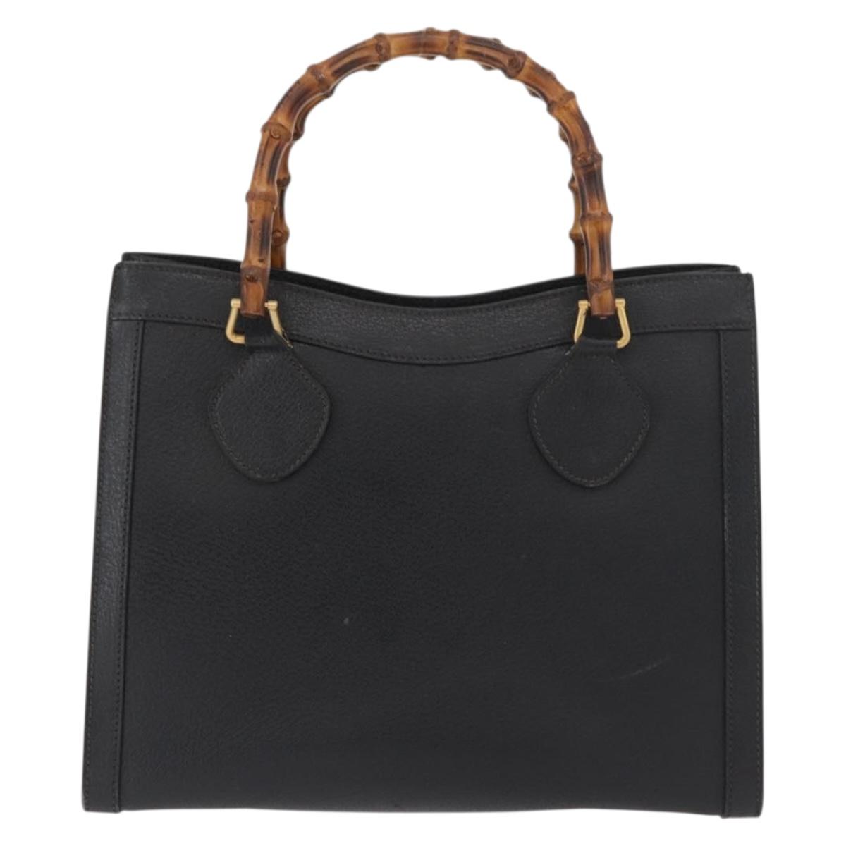 GUCCI Bamboo Hand Bag Leather Black Gold 002 2865 0260 Auth 182512