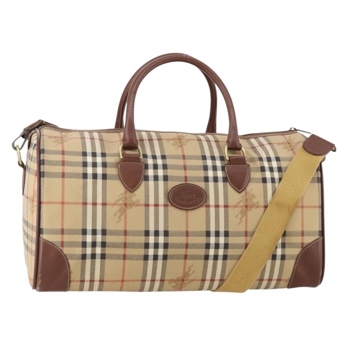 Burberrys Nova Check Boston Bag PVC Leather 2way Beige Gold Auth 182513