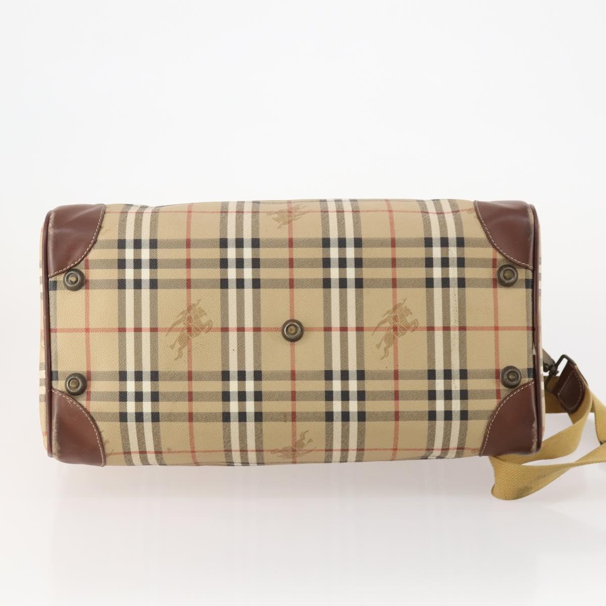 Burberrys Nova Check Boston Bag PVC Leather 2way Beige Gold Auth 182513