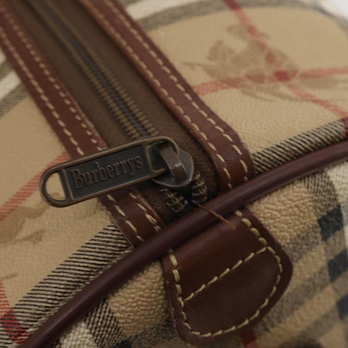 Burberrys Nova Check Boston Bag PVC Leather 2way Beige Gold Auth 182513