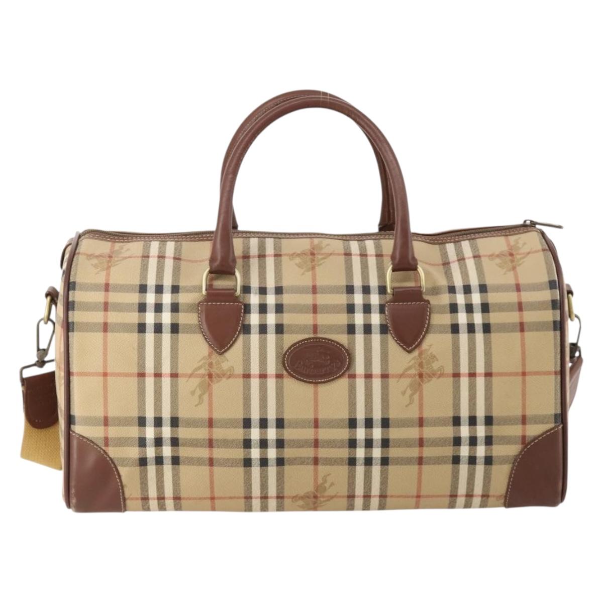 Burberrys Nova Check Boston Bag PVC Leather 2way Beige Gold Auth 182513