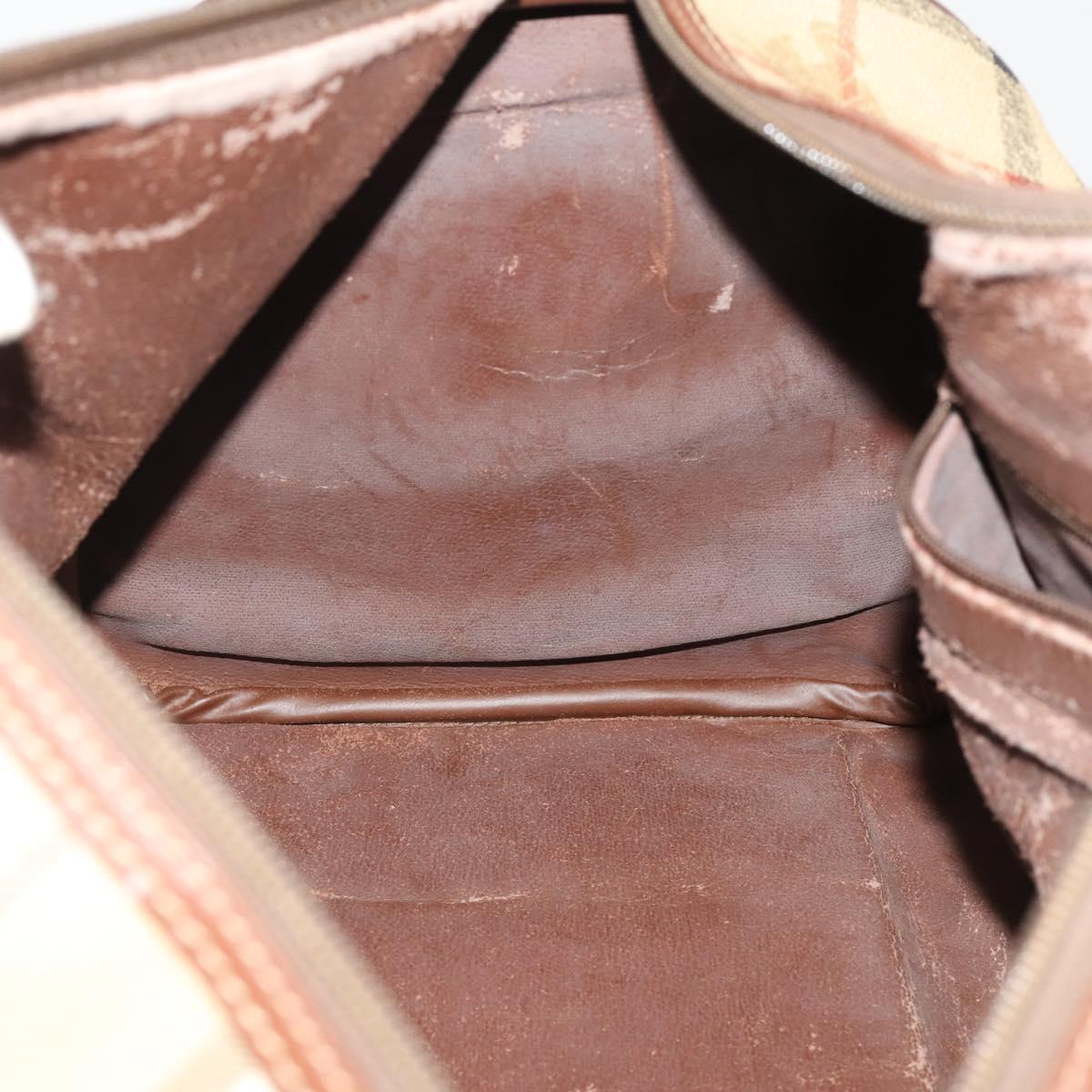 Burberrys Nova Check Boston Bag PVC Leather 2way Beige Gold Auth 182513