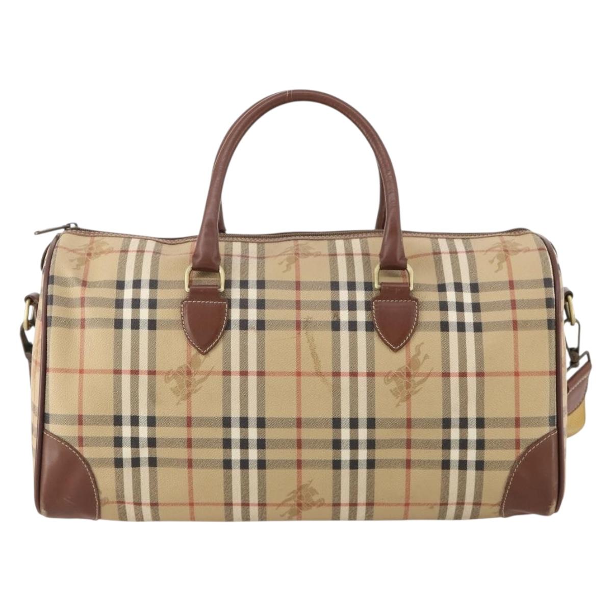 Burberrys Nova Check Boston Bag PVC Leather 2way Beige Gold Auth 182513