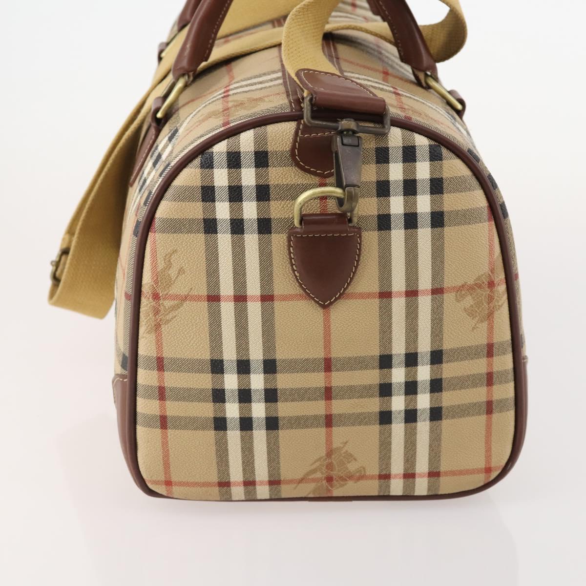 Burberrys Nova Check Boston Bag PVC Leather 2way Beige Gold Auth 182513