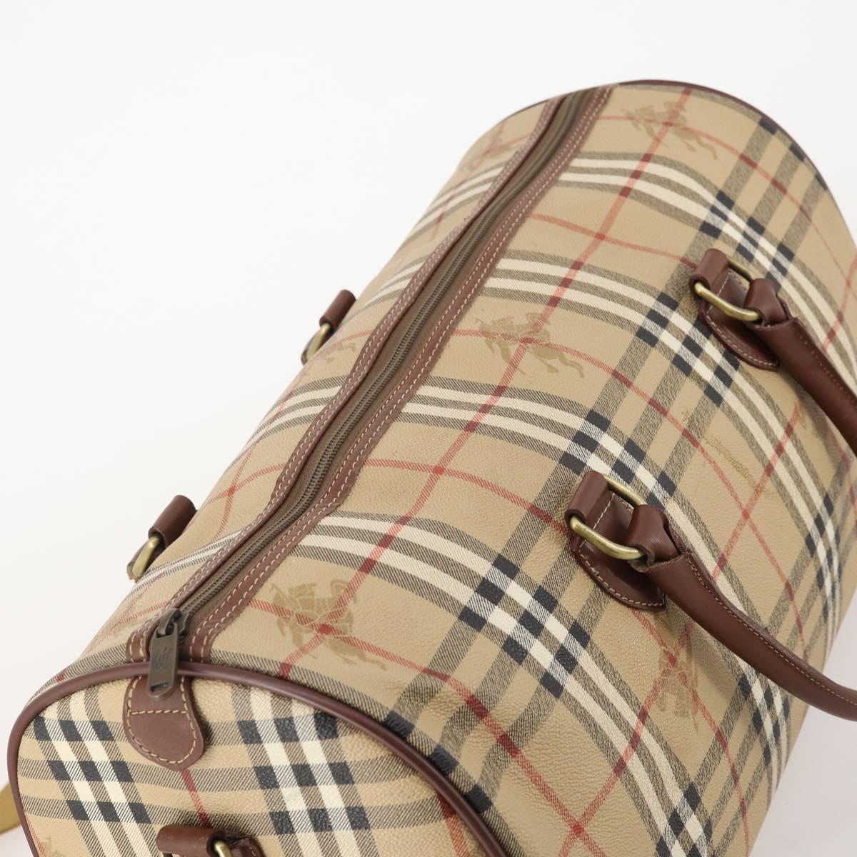 Burberrys Nova Check Boston Bag PVC Leather 2way Beige Gold Auth 182513