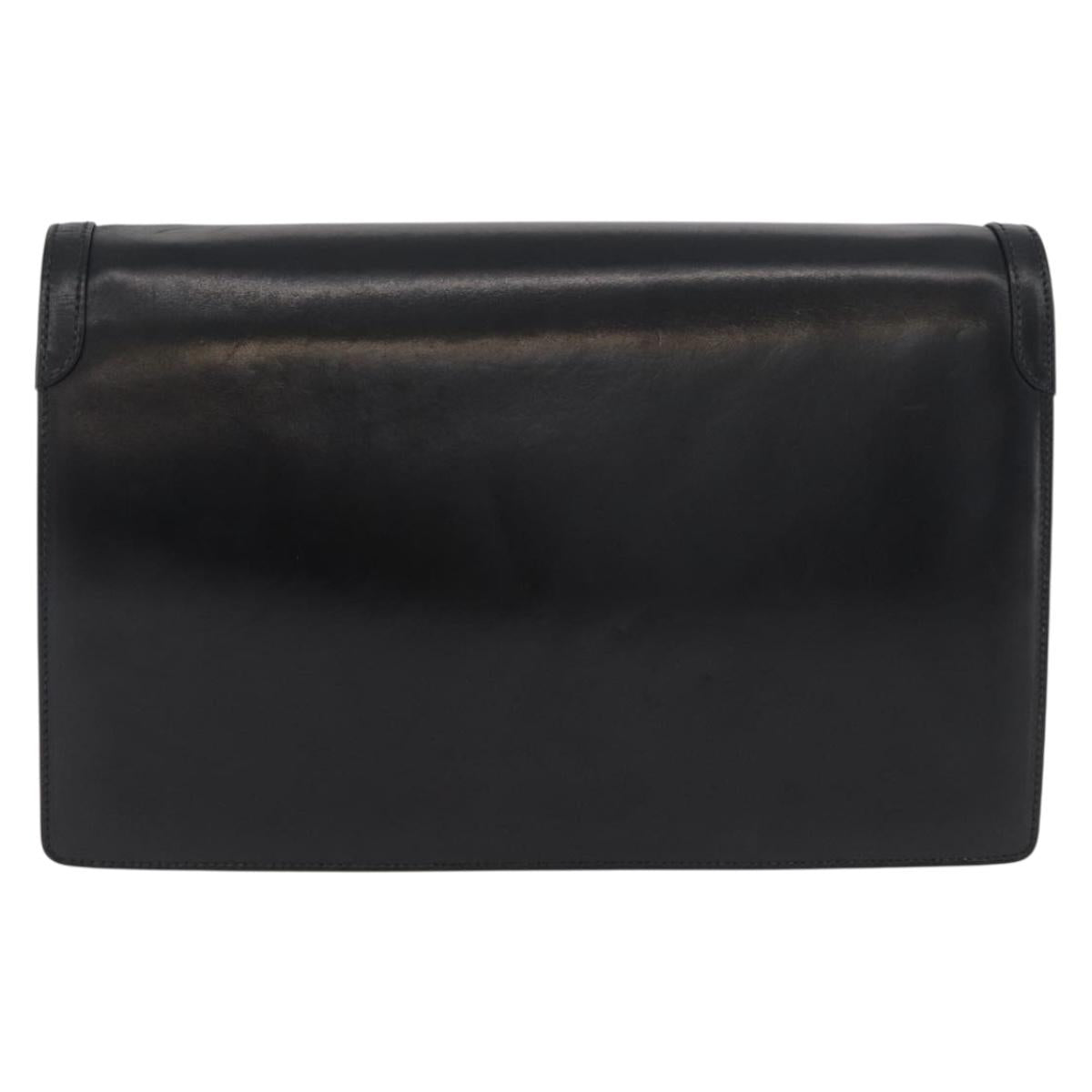 GUCCI Chain Shoulder Bag Leather Black Gold Auth 182515